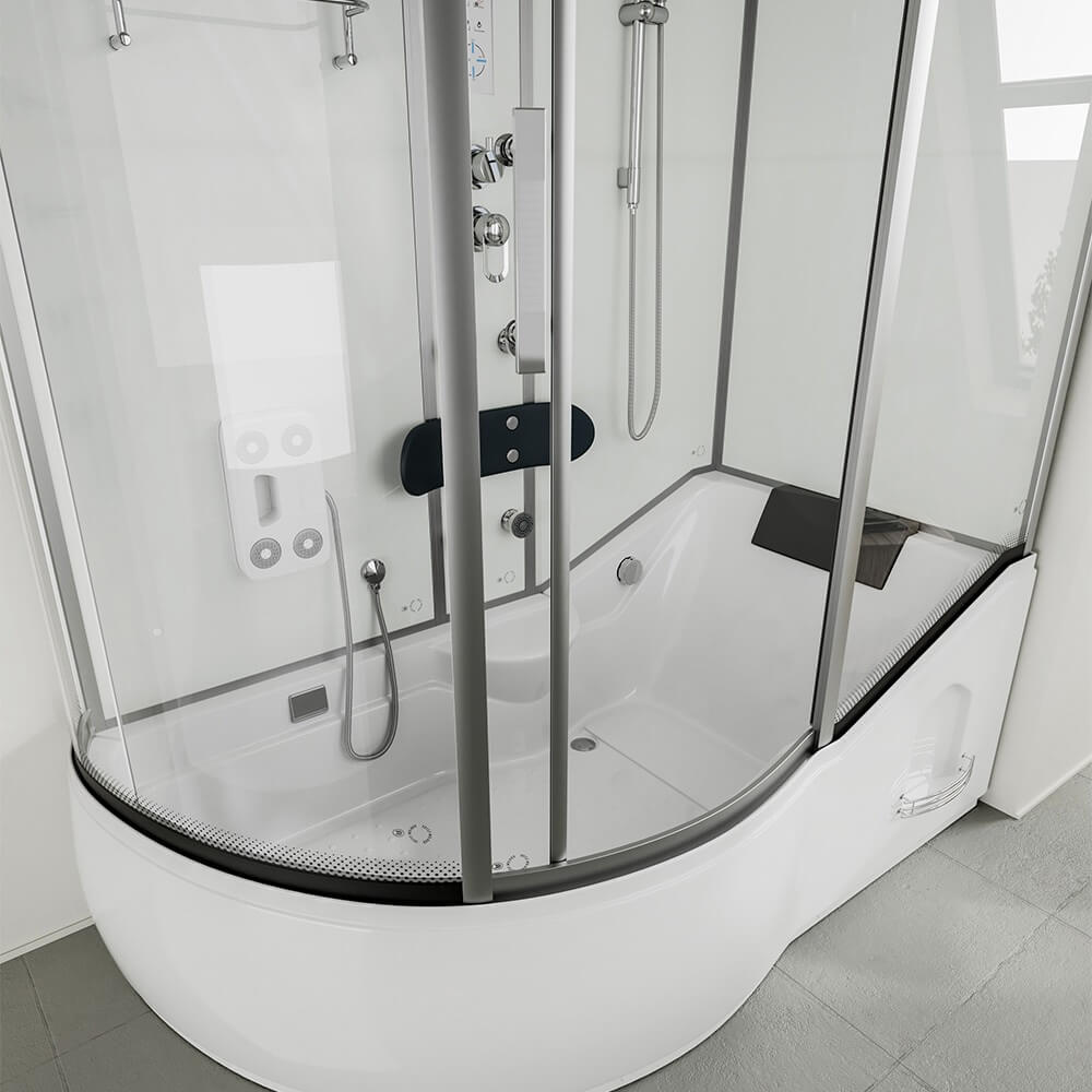 Duschkabine mit Badewanne ALLIN 2IN1 - 170 x 90 Weiß Links