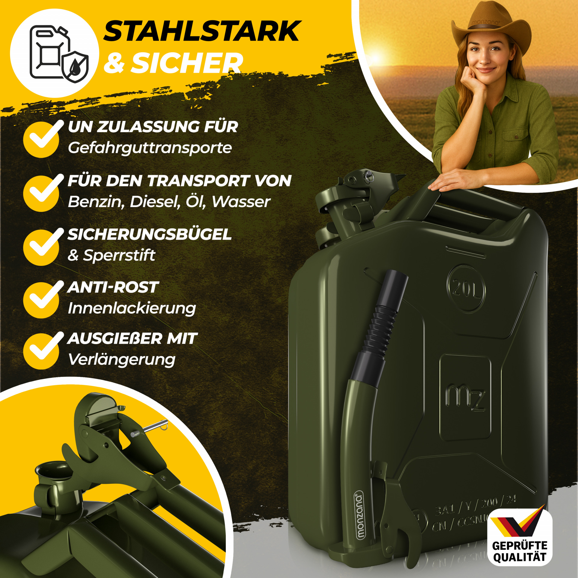 Metallkanister 20L 3er-Set inkl Ausgießer