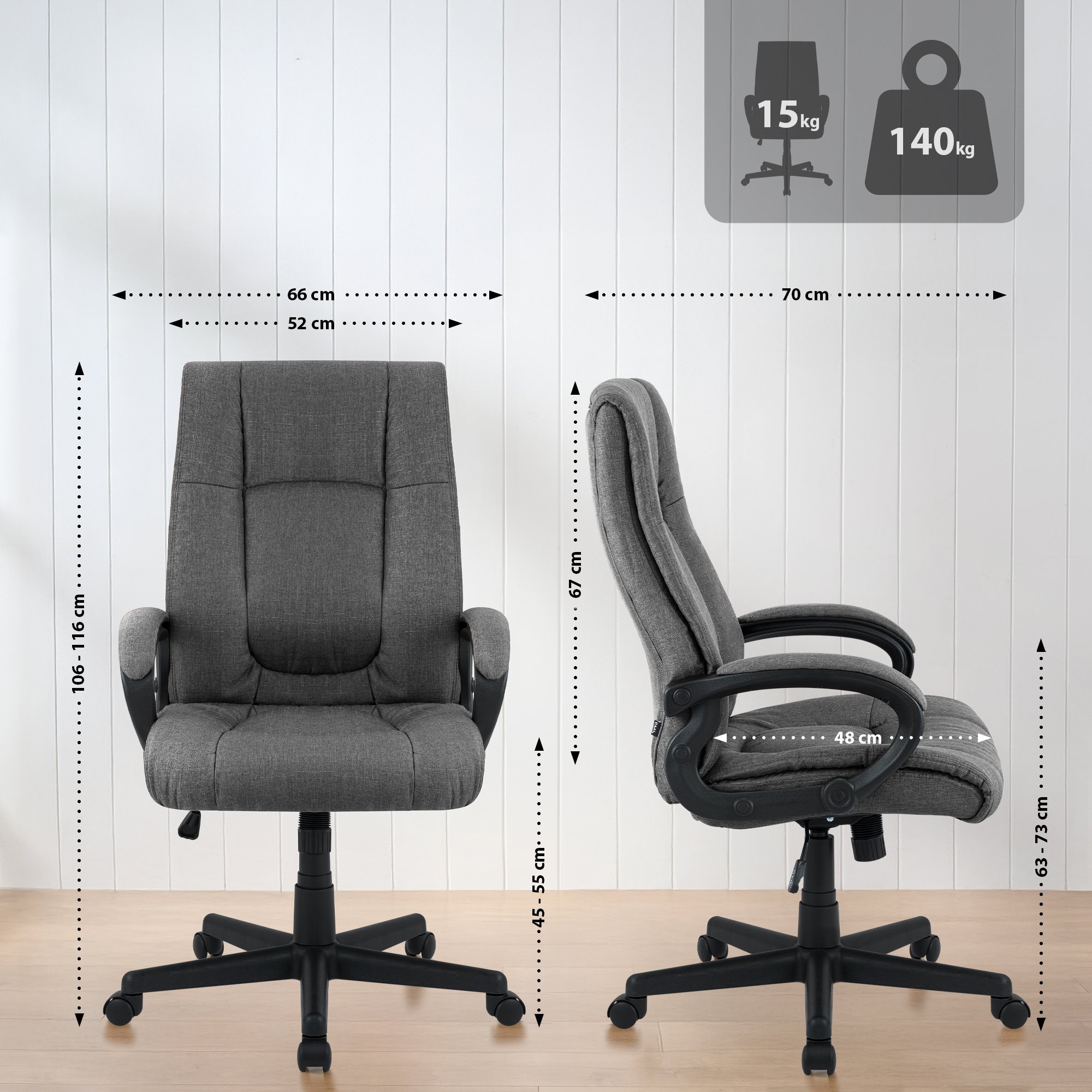 Bürostuhl XL Sparta Stoff, dunkelgrau