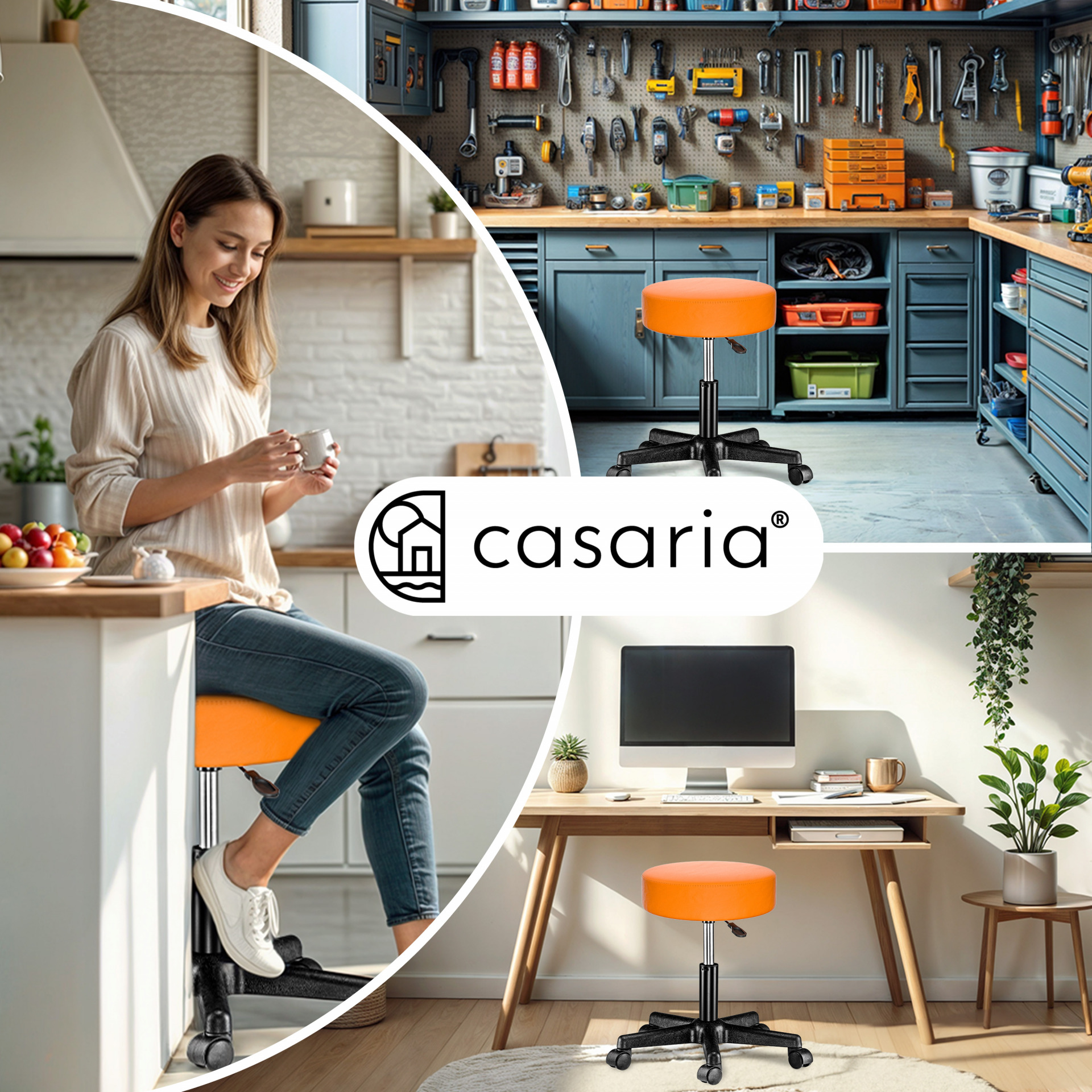 Rollhocker Kunstleder Orange 360° drehbar