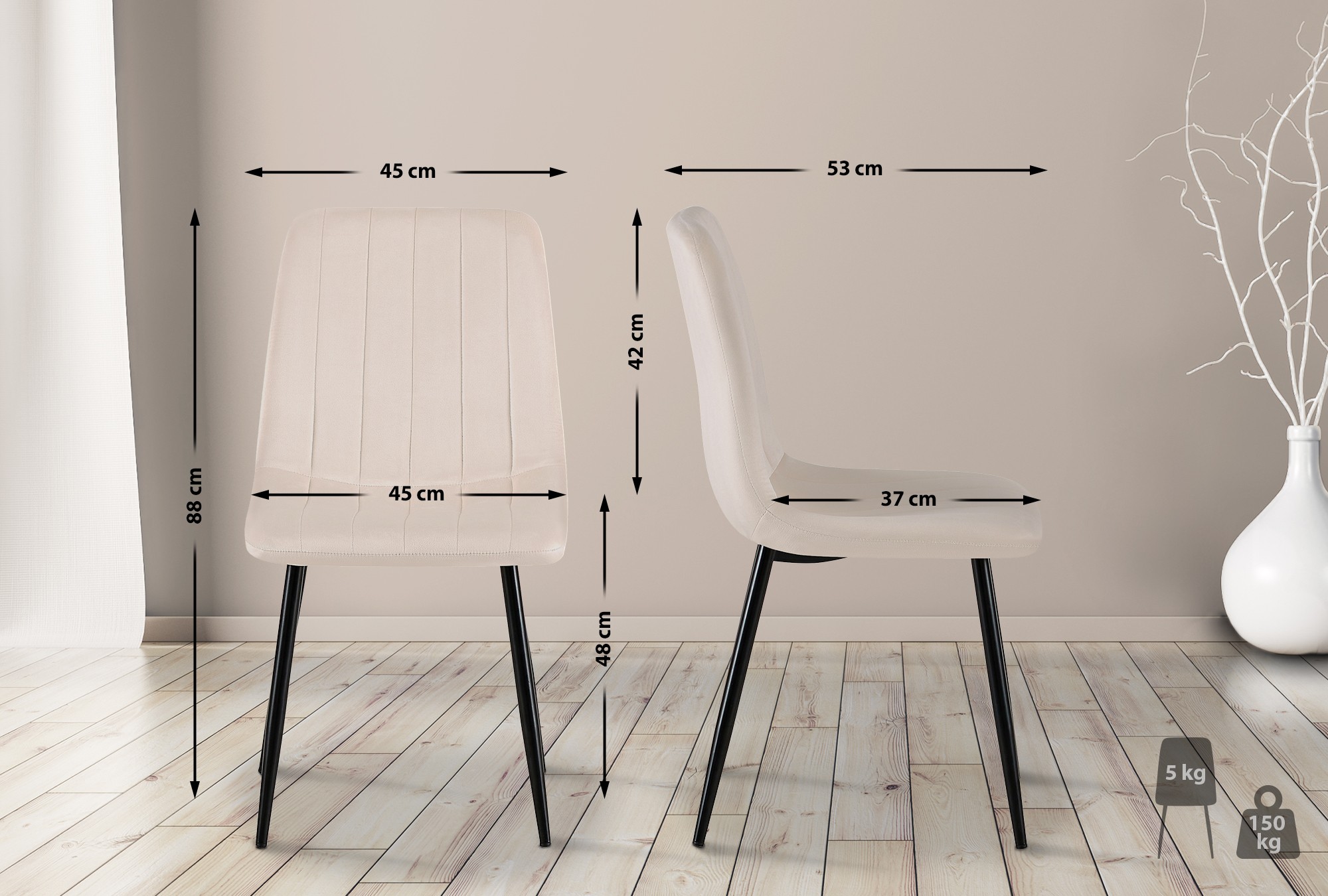 4er Set Stühle Dijon Samt, creme