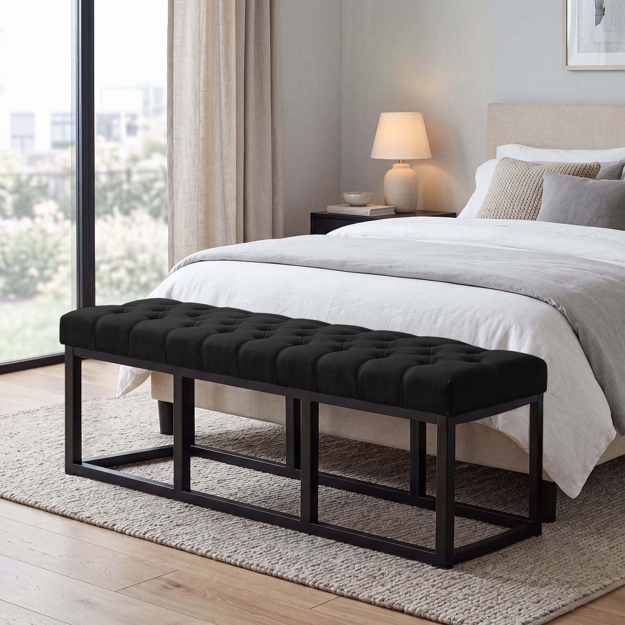 Sitzbank Amun Stoff Schwarz 150 cm, schwarz