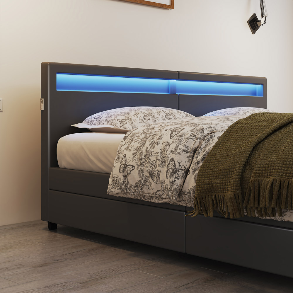 Familienbett mit Schubladen - 270 x 200 cm mit Matratze Schwarz