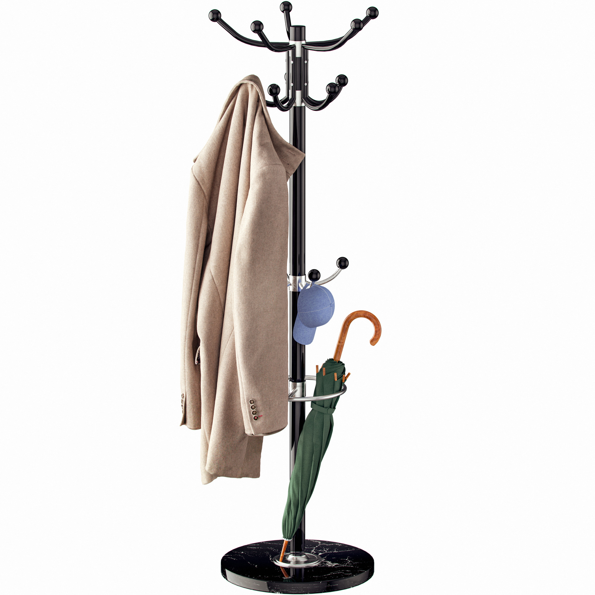 Kleiderständer Schwarz mit Marmorfuß 173cm