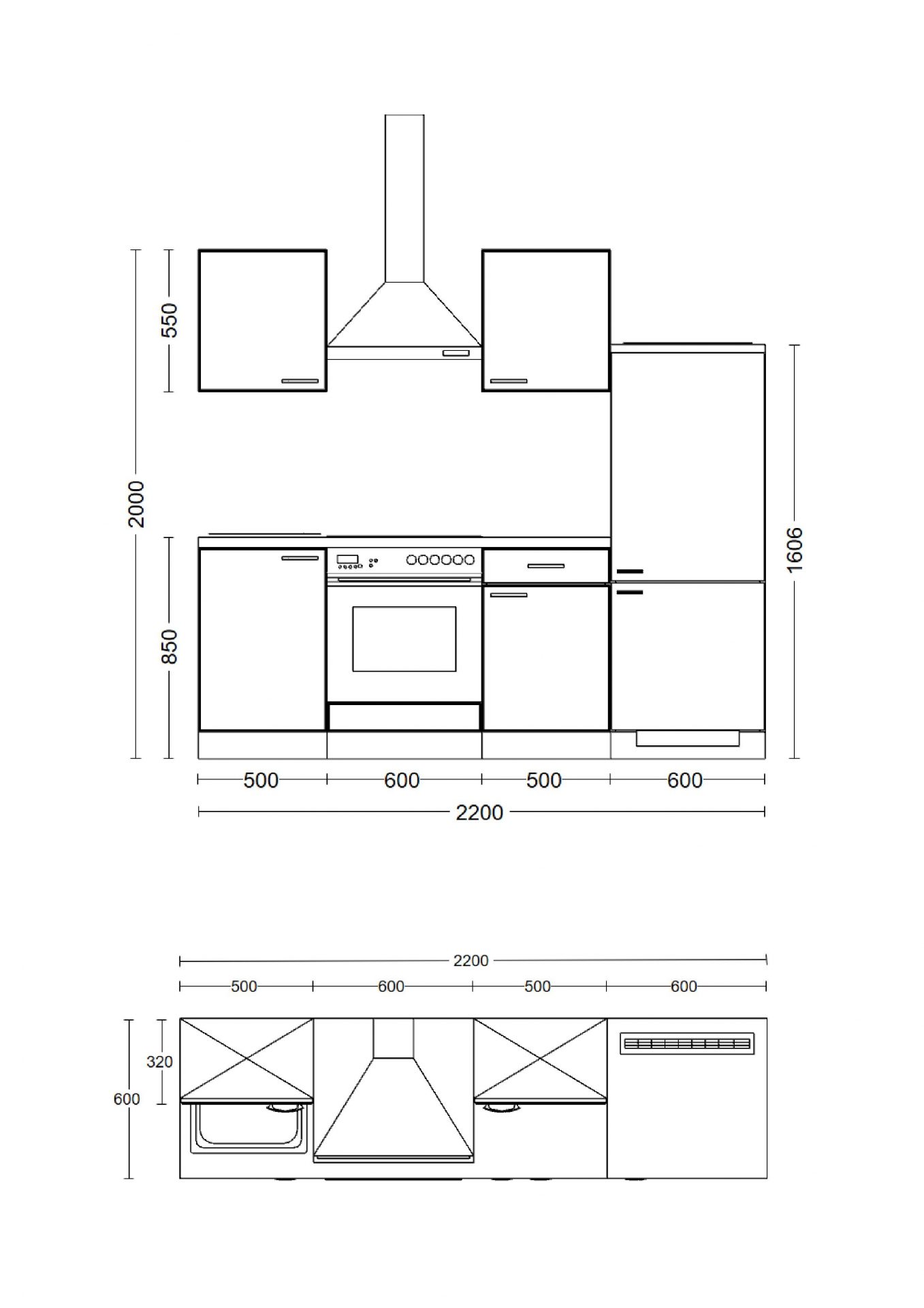 Küchenzeile Avila 220 cm mit E-Geräten