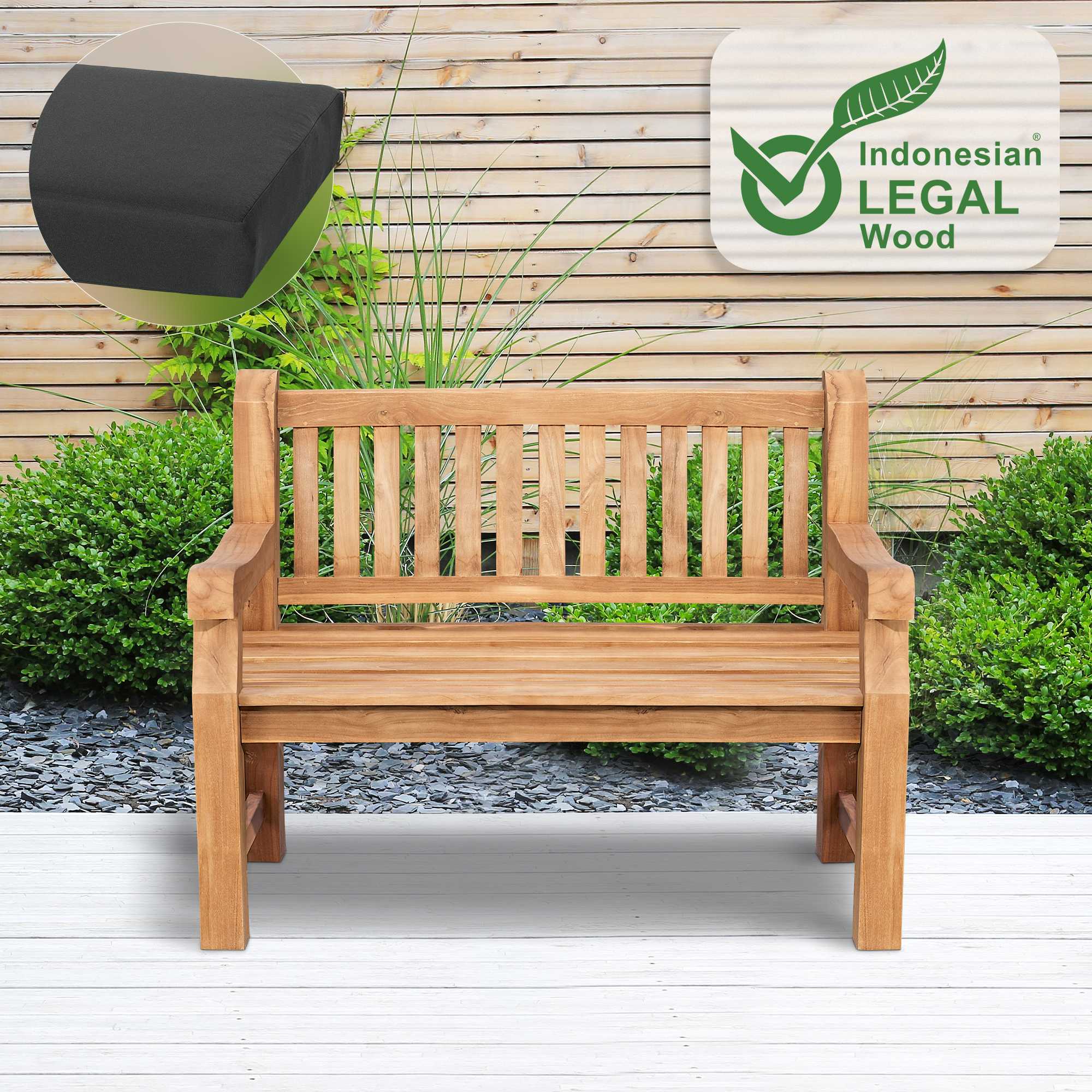 Teakbank Daxon mit Sitzkissen 120 cm, dunkelgrau