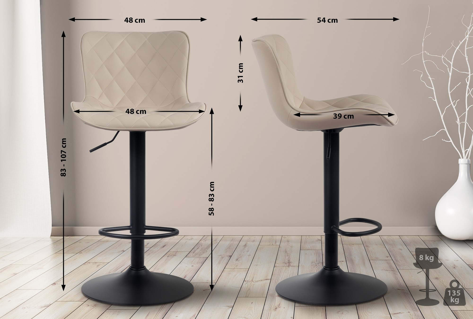 Barhocker Emma Kunstleder, creme