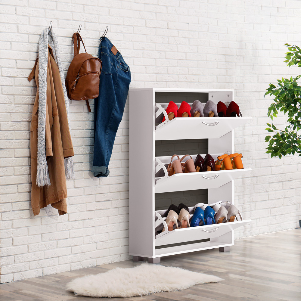 Schuhschrank mit 3 Klappen Weiß