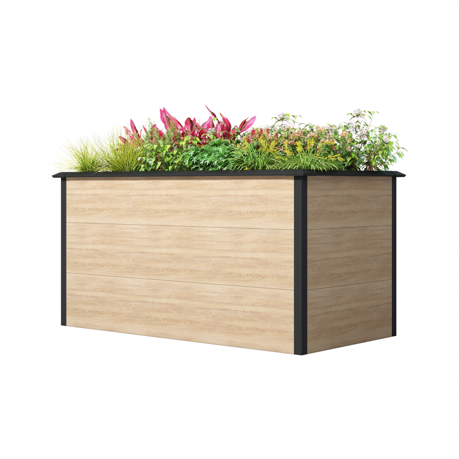 EMMI Metall-Hochbeet Holzdekor, 150 x 75 x 77 cm, Stahl verz. pulverbesch., mit Schneckenschutzkante