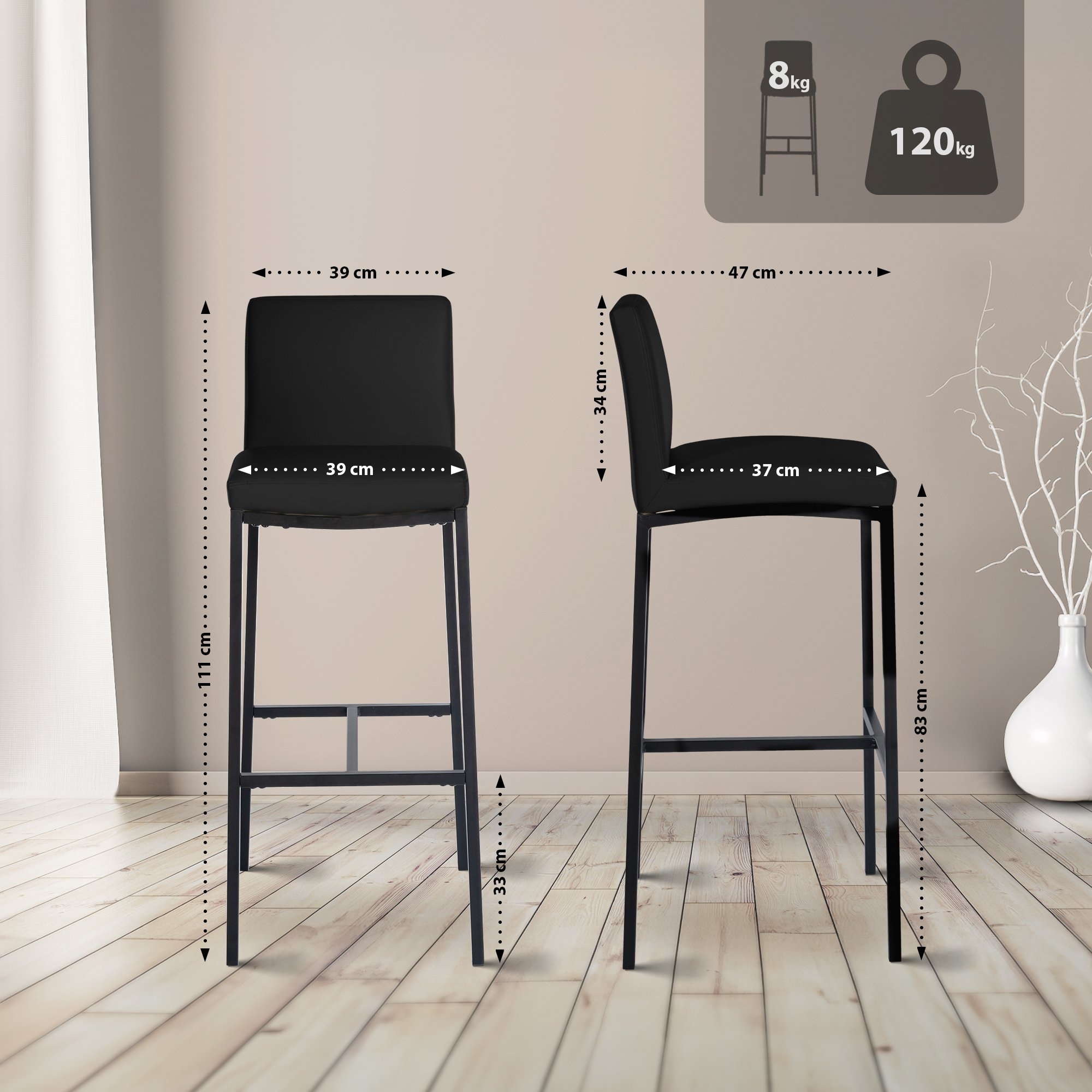 Barhocker Freeport Kunstleder B, schwarz