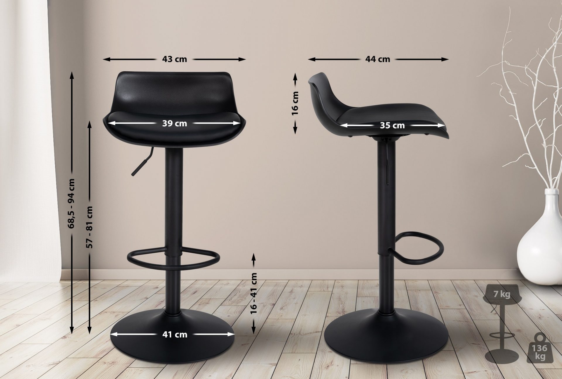 Barhocker Aveiro Kunstleder, schwarz