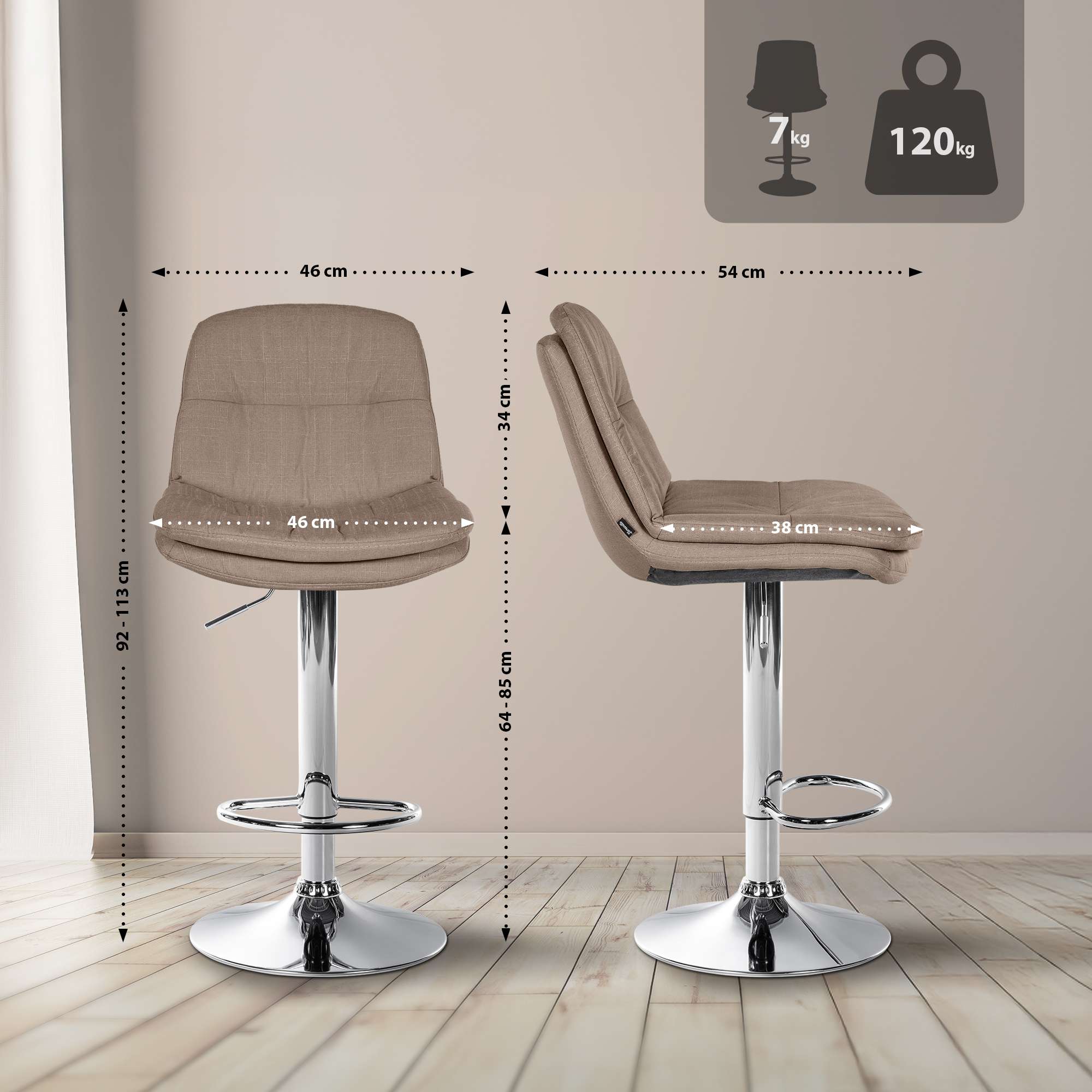 Barhocker Laurel Stoff chrom, taupe