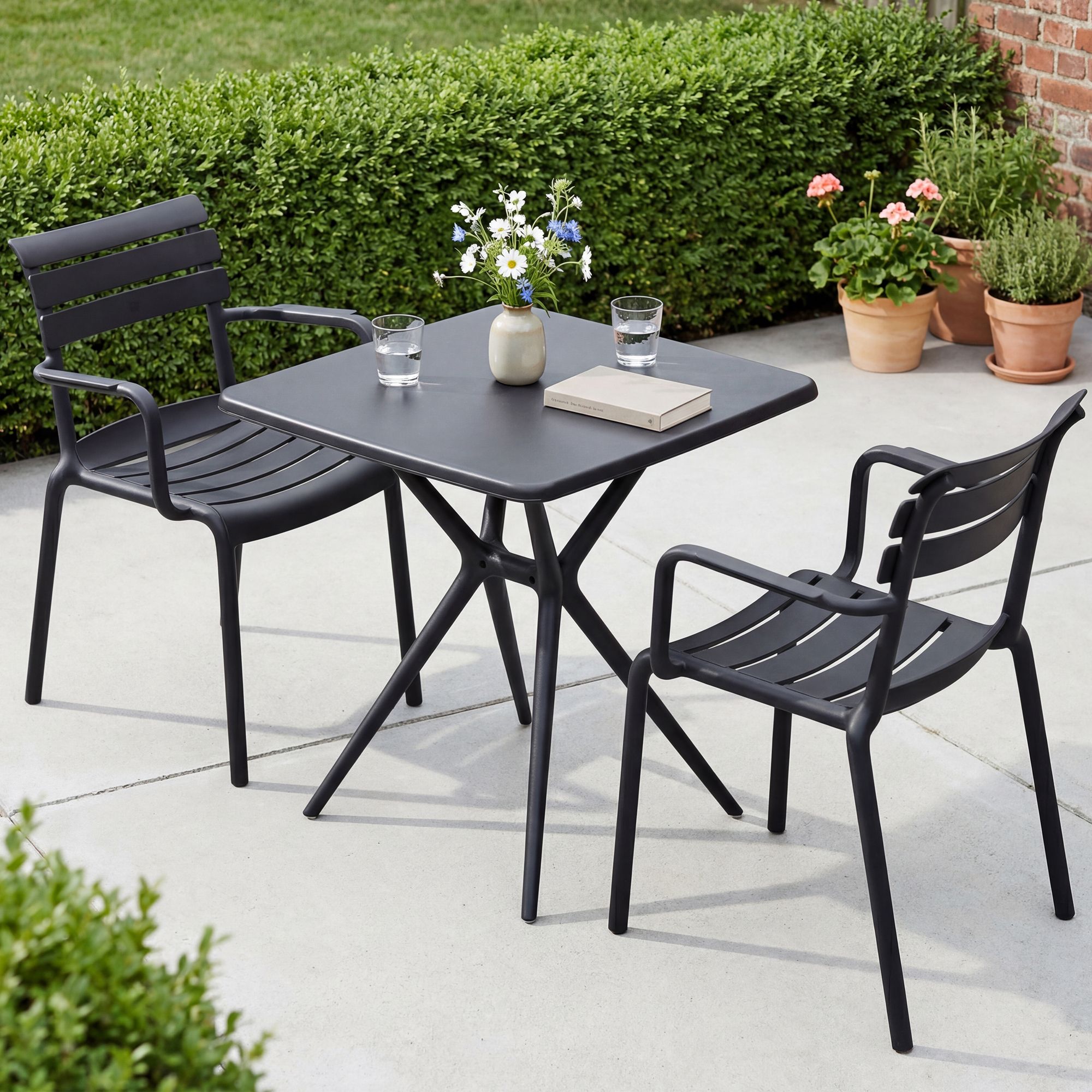Gartenmöbel-Set Avena mit 2 Stühlen, schwarz
