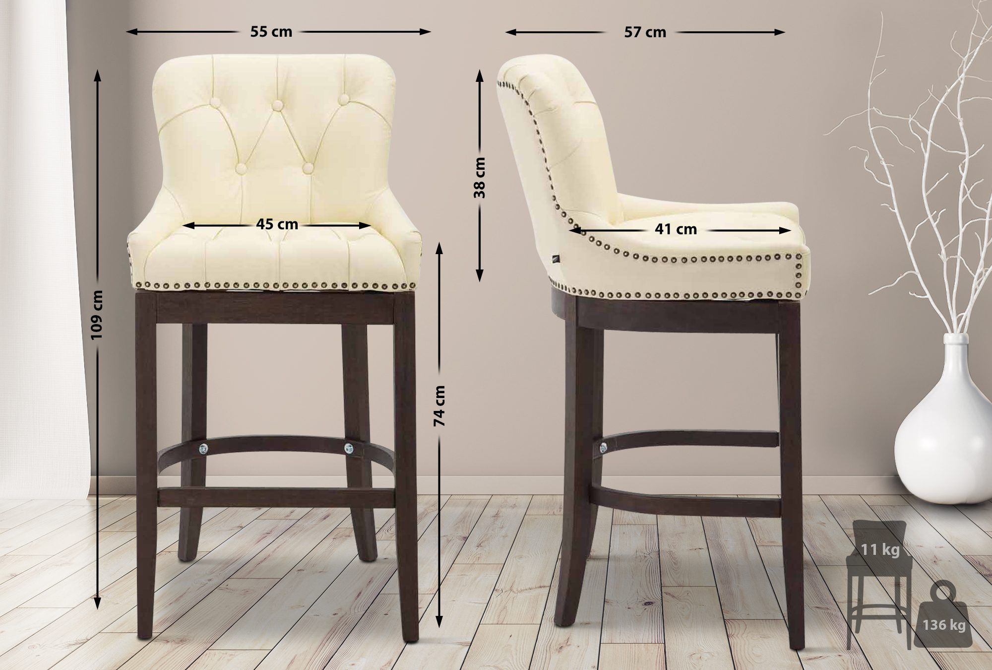 Barhocker Lakewood Echtleder, Antik, creme