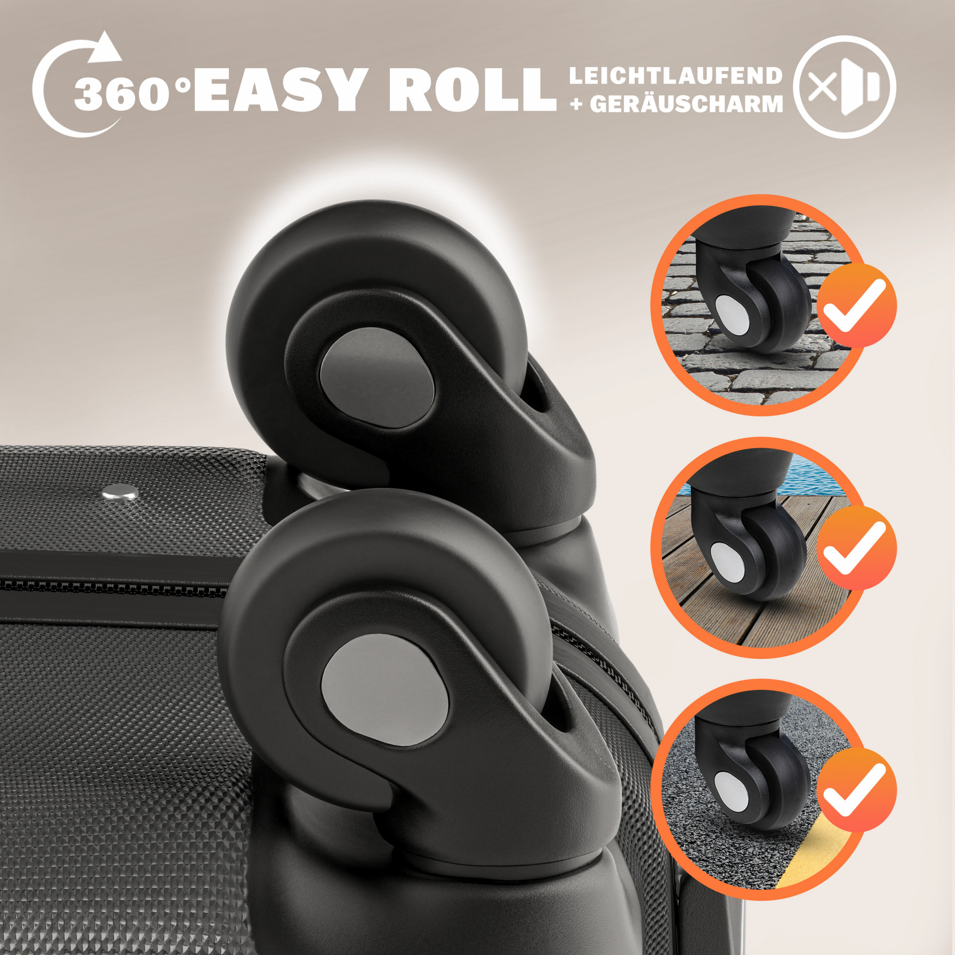 Hartschalenkoffer L Rollen 360º Reisekoffer 62L Schwarz ABS