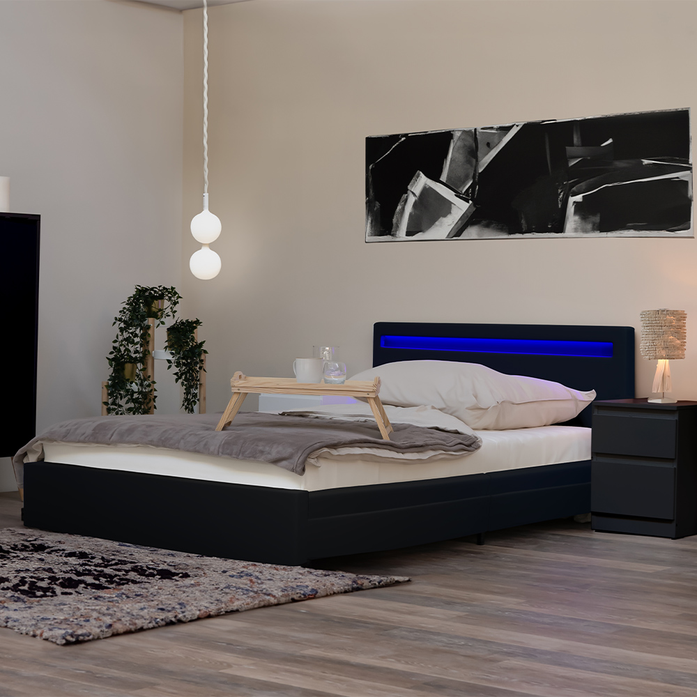 LED Bett mit Schubladen NUBE - 140 x 200 cm Schwarz