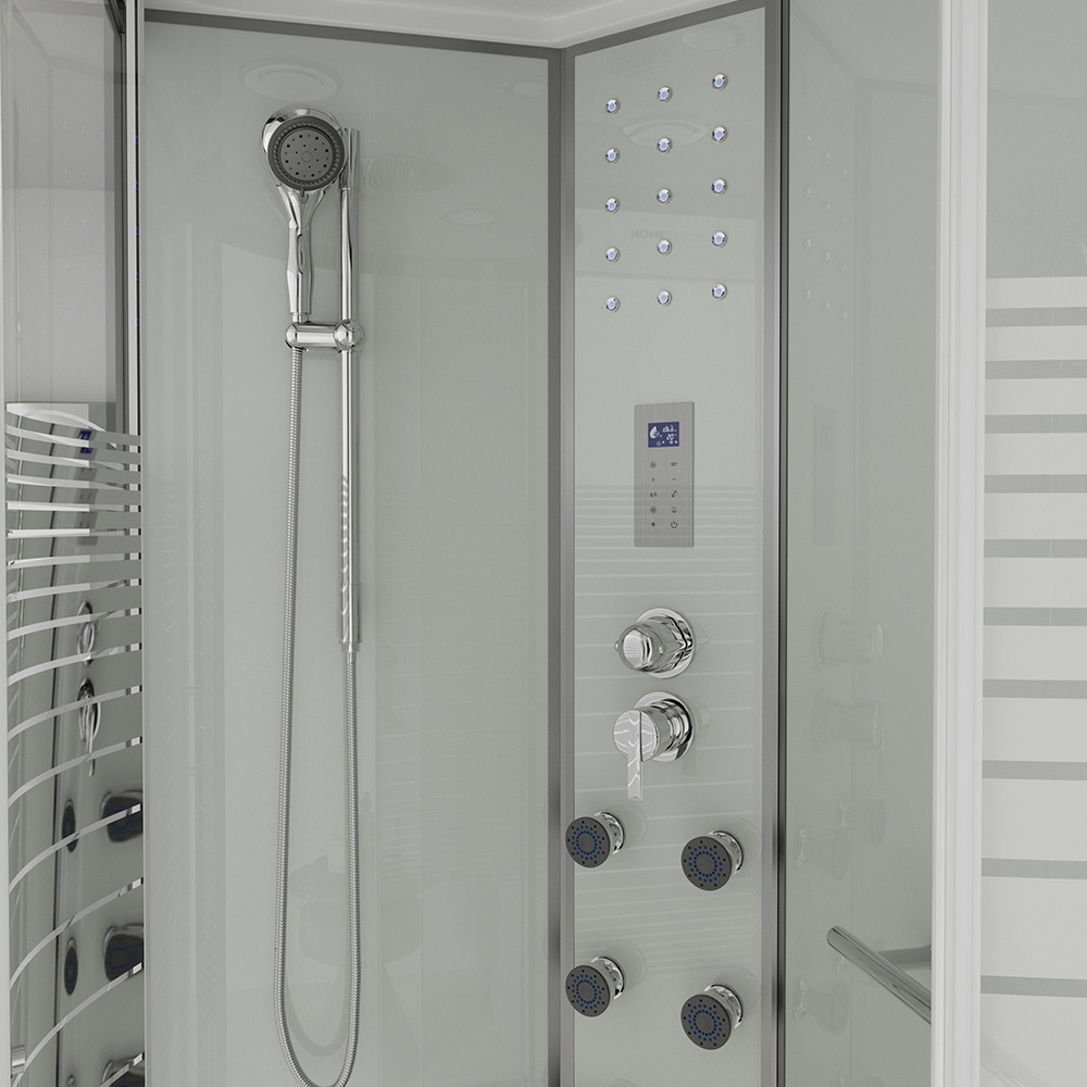 Dampfdusche mit Wasserfall und Dampfsauna WHITE PEARL - 120 x 80 cm Rechts