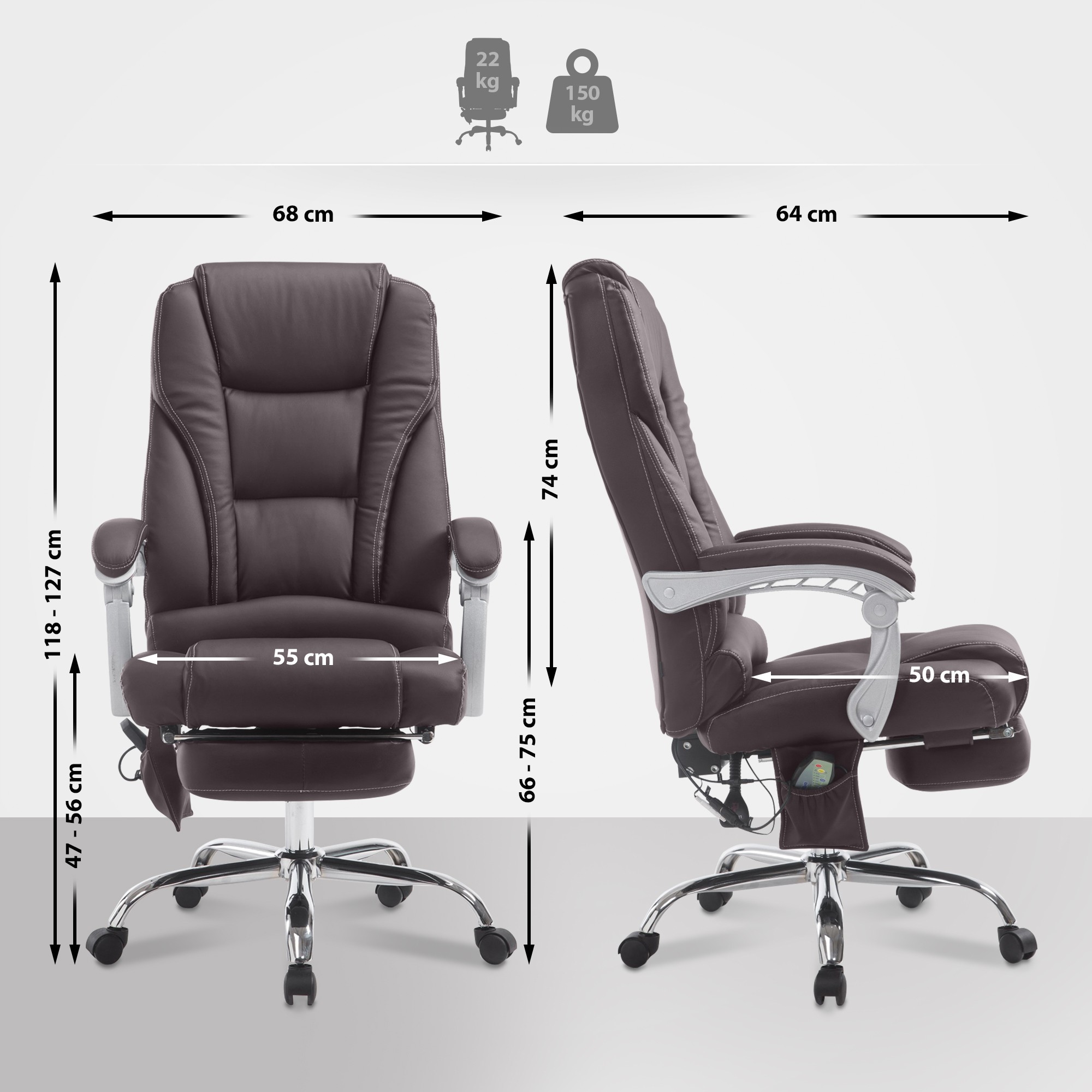 Bürostuhl Pacific mit Massagefunktion V2, braun
