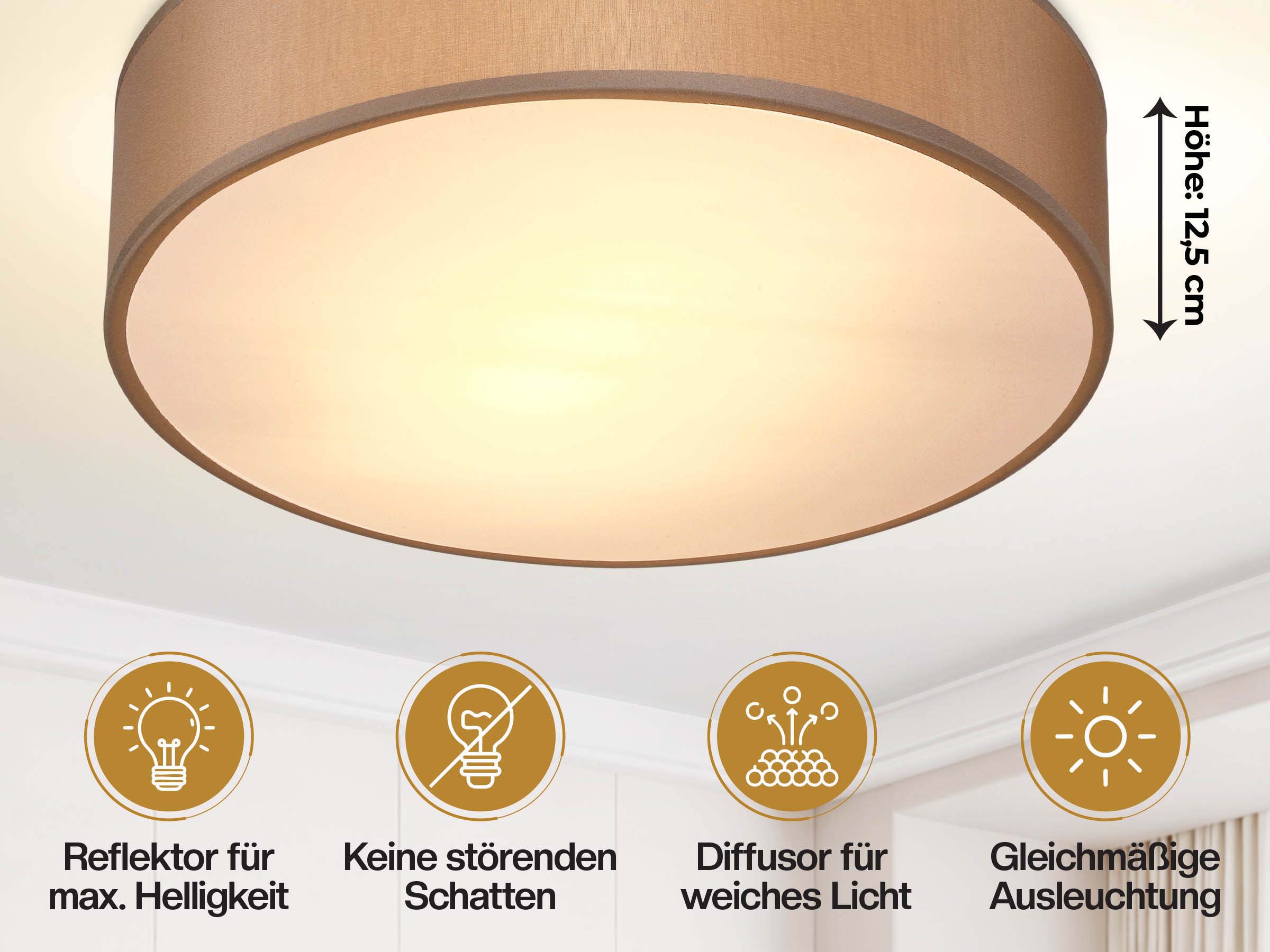 Deckenlampe Taupe Stoff Ø38cm