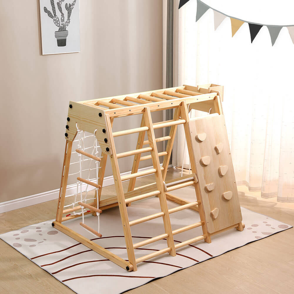Klettergerüst Indoor inkl. Rutsche, Schaukel und Kletterwand LIO