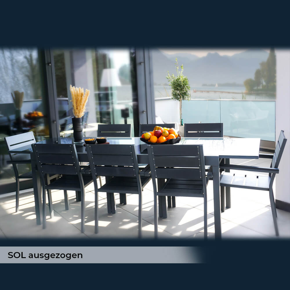 Gartentisch ausziehbar aus Glas SOL - 180/240 x 90 cm