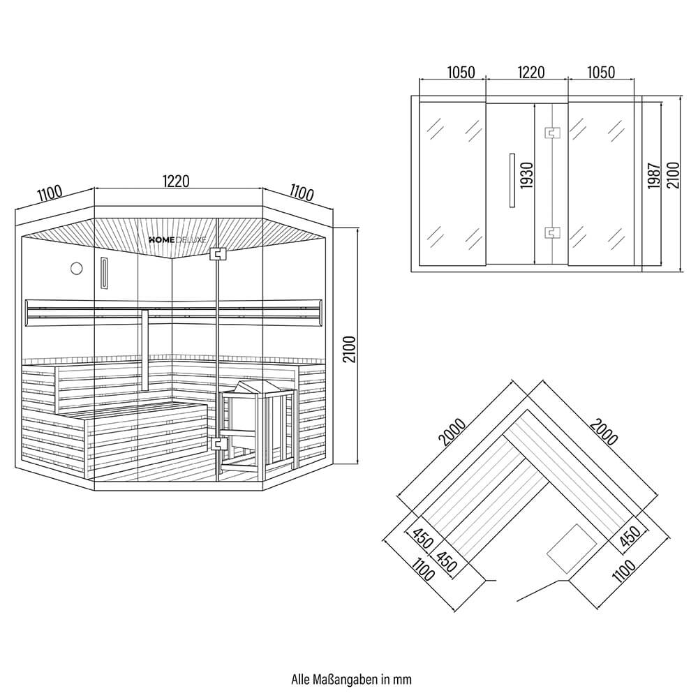 Traditionelle Sauna mit Kunststeinwand SKYLINE BIG XL - 200 x 200 cm für 6 Personen