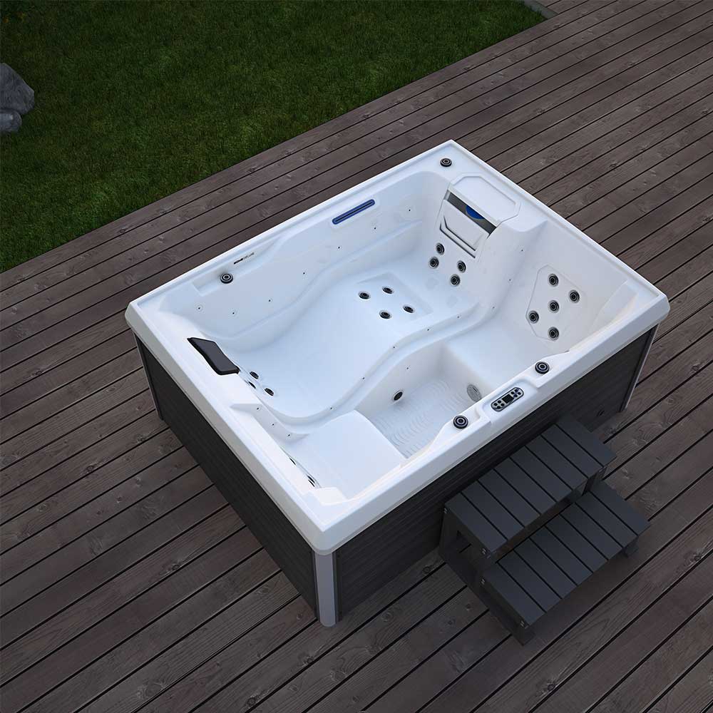 Outdoor Whirlpool mit Treppe und Thermoabdeckung STREAM 211 x 156 cm für 3 Personen