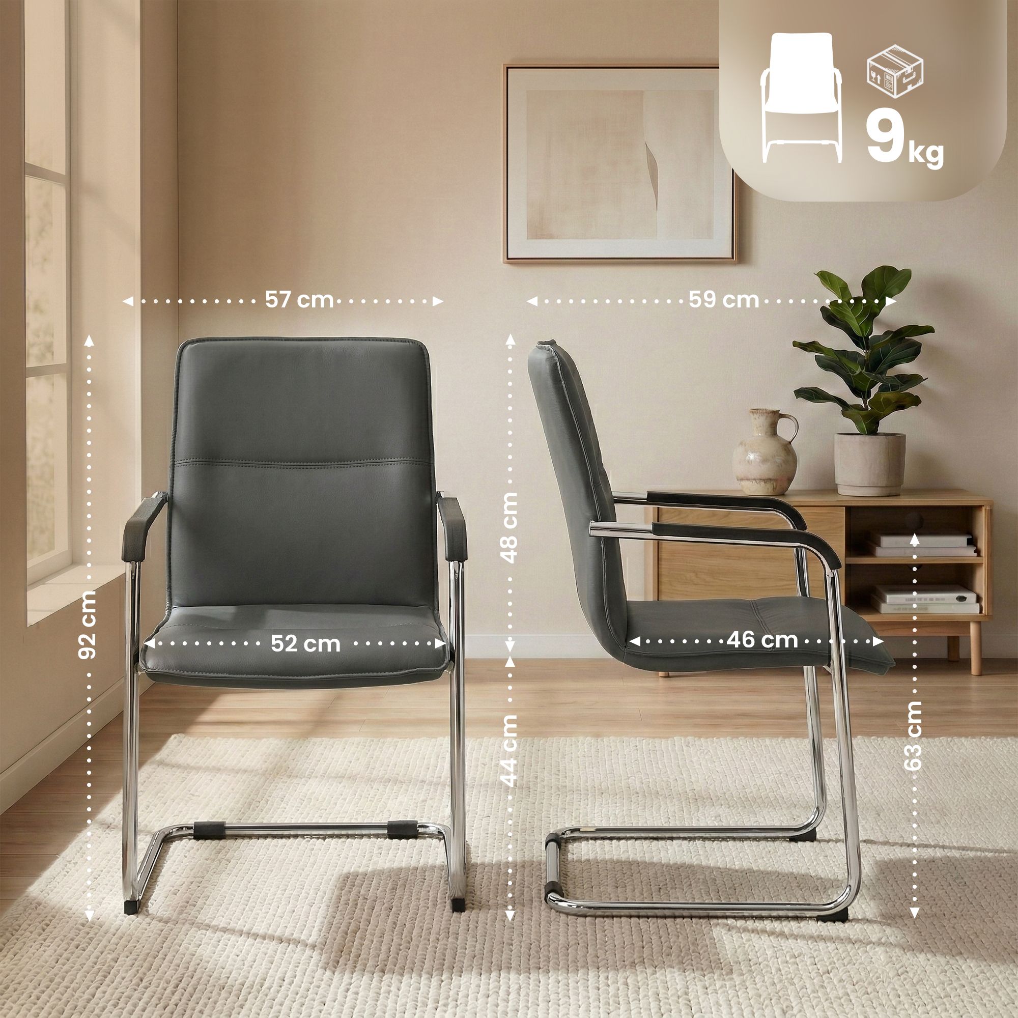 2er Set Besucherstuhl Seattle, grau