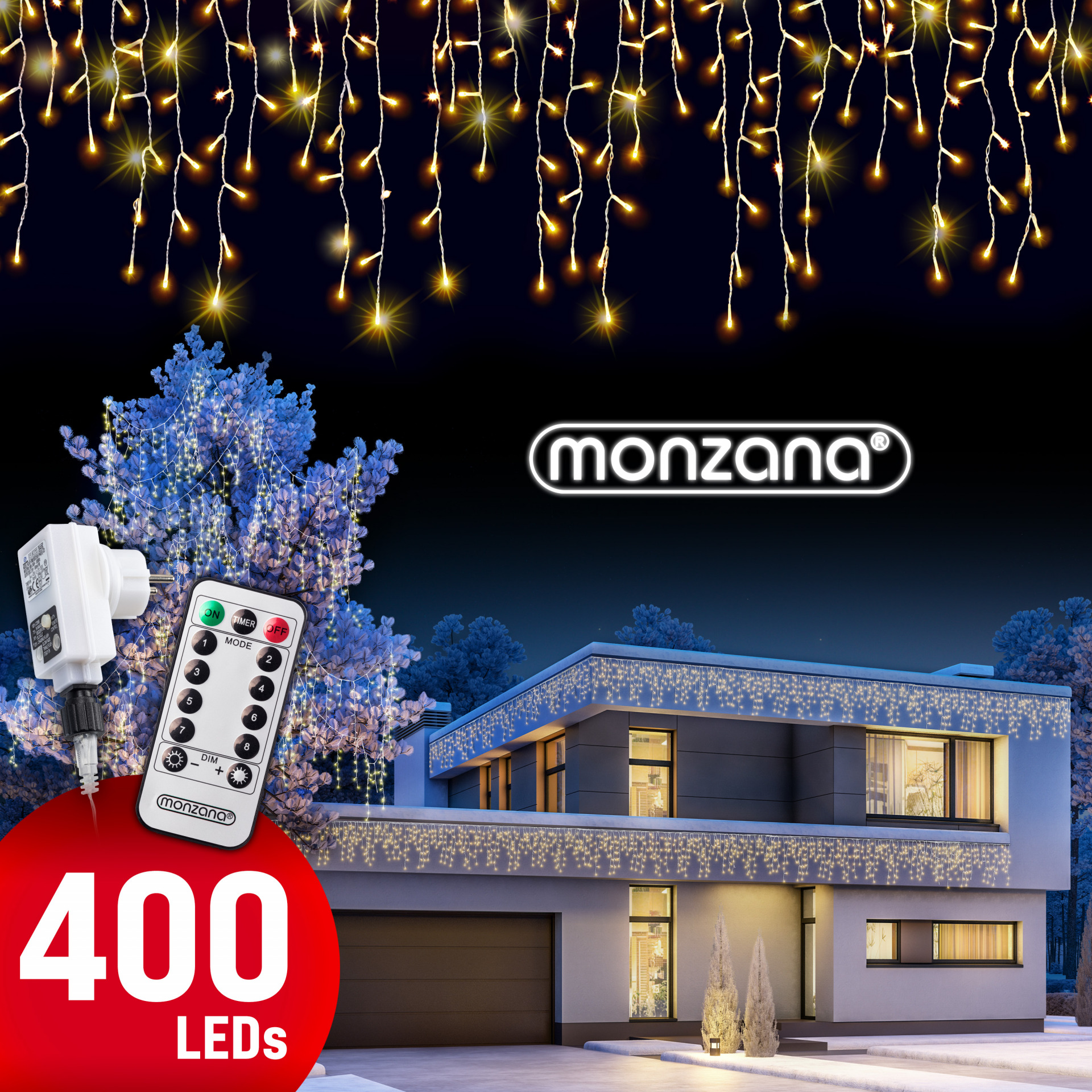 Regenlichterkette LED Warmweiß 15m Fernbedienung