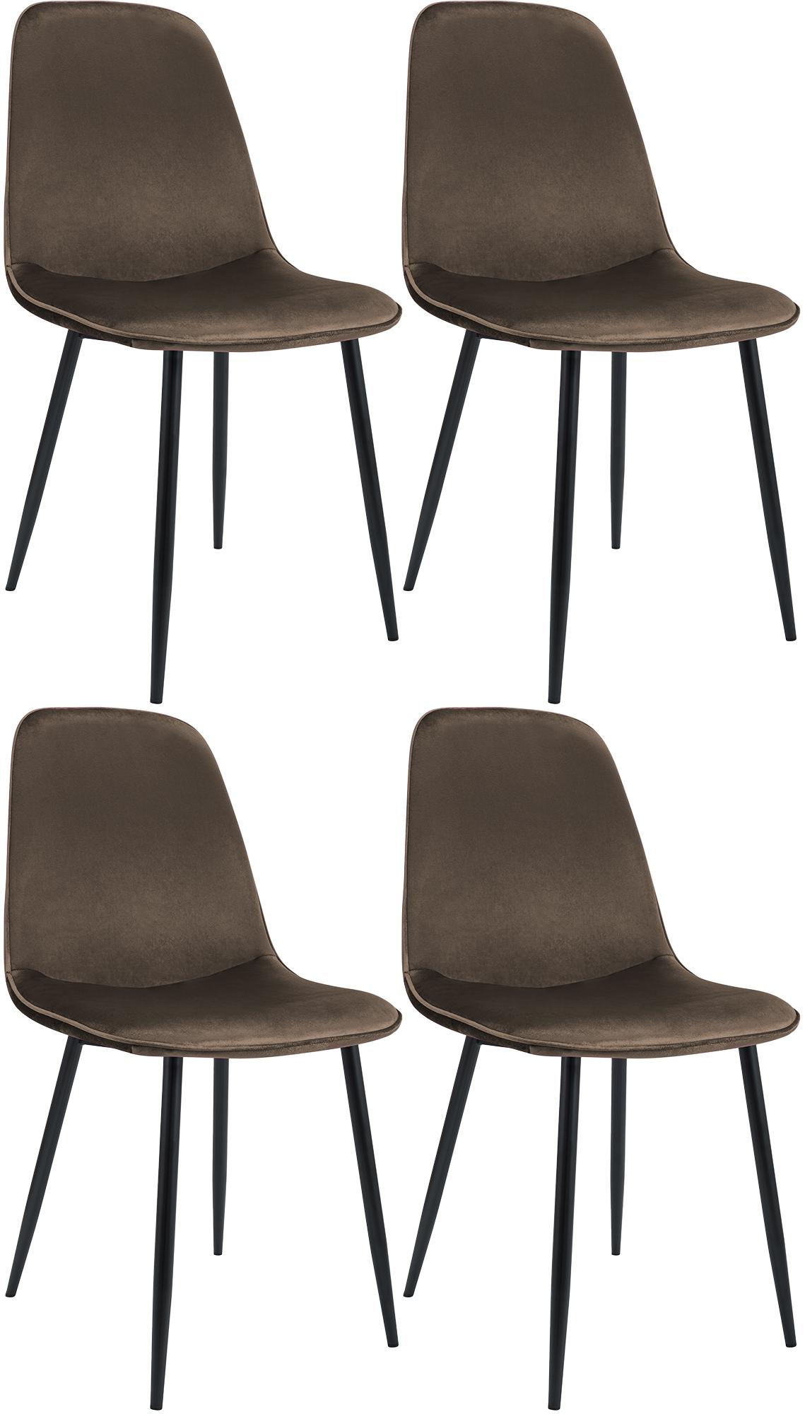 4er Set Esszimmerstuhl Maryam Samt, braun