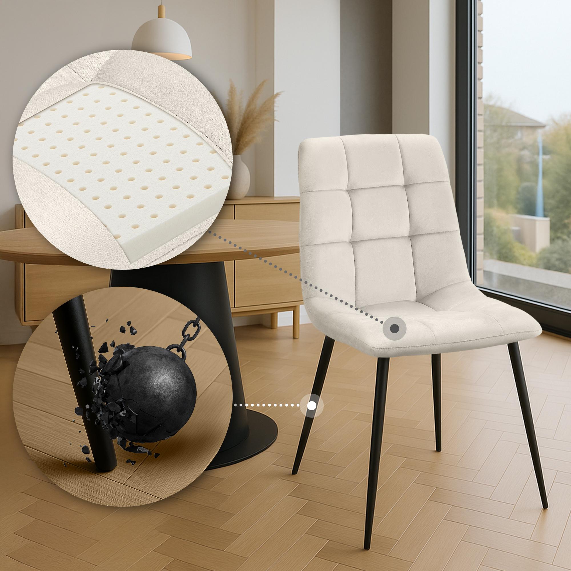 2er Set Esszimmerstuhl Tilde Samt, cremeweiß
