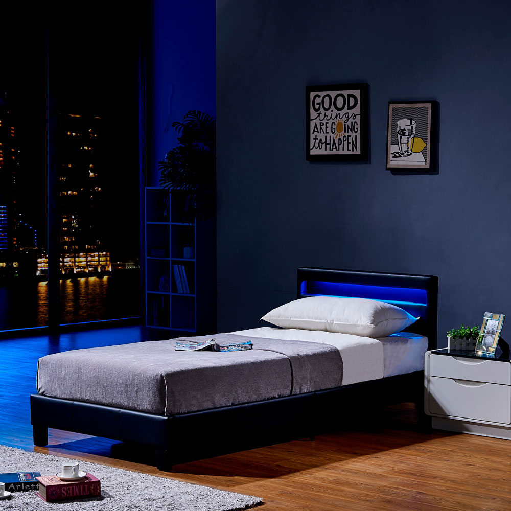 LED Bett ASTRO mit Matratze - 90 x 200 cm Schwarz
