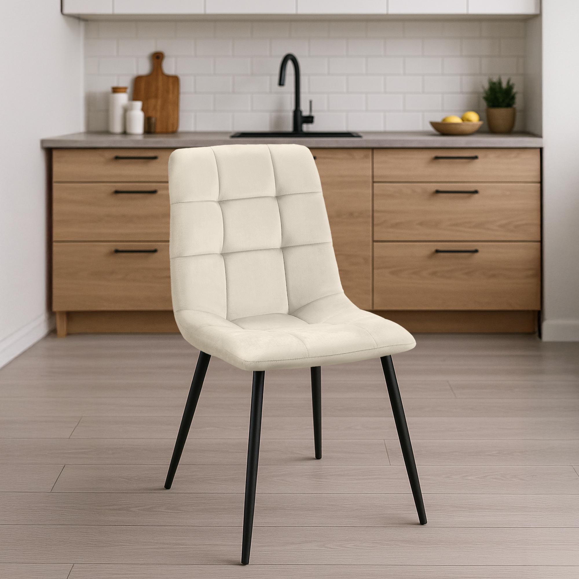 4er Set Esszimmerstuhl Tilde Samt, creme