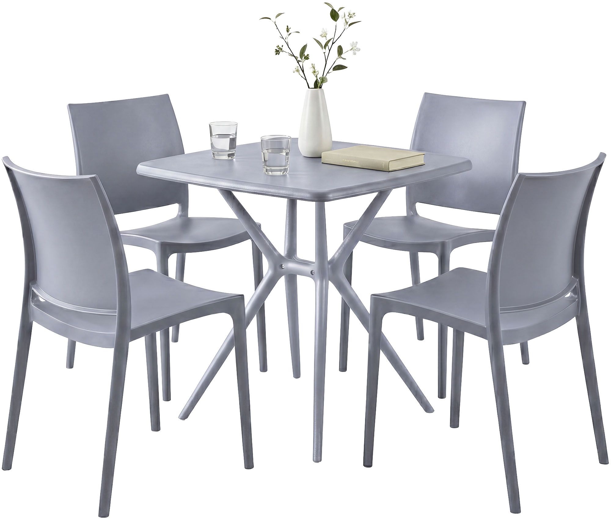 Gartenmöbel-Set Amino mit 4 Stühlen, grau