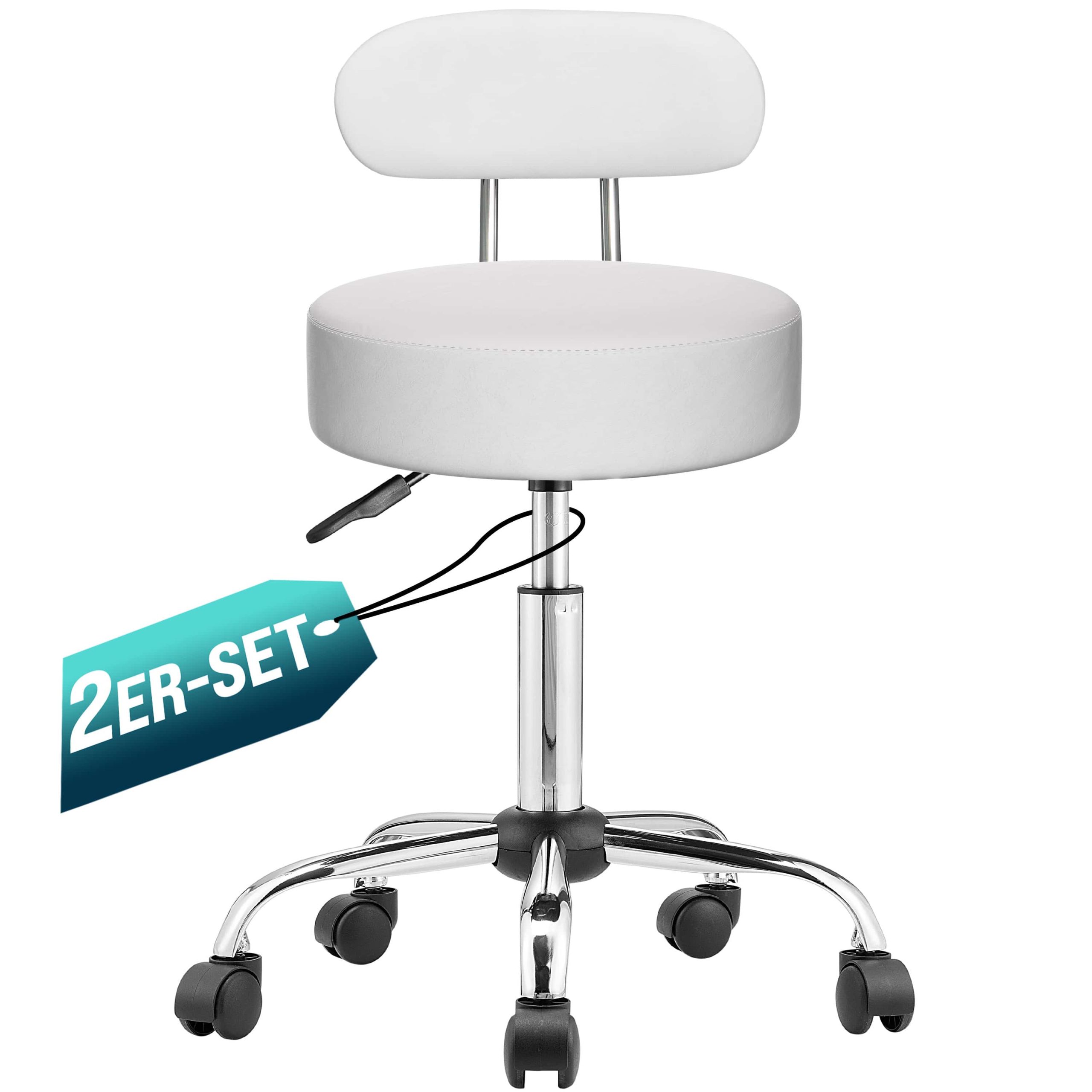 Rollhocker 2er-Set Weiß 360° drehbar mit Rückenlehne