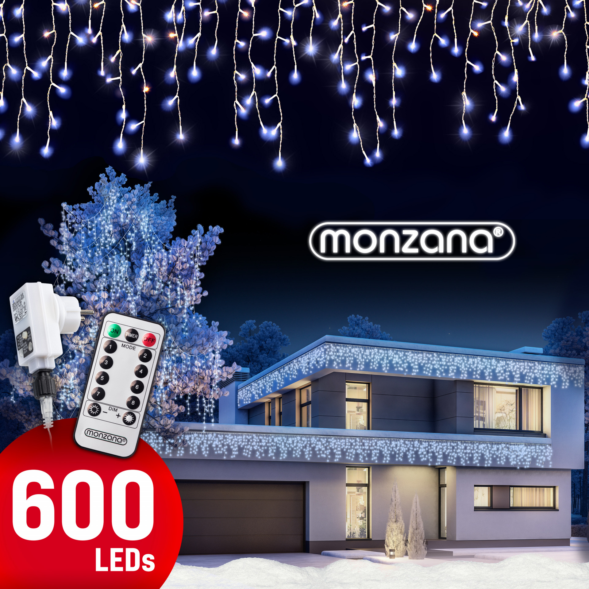Regenlichterkette LED Kaltweiß 20m Fernbedienung