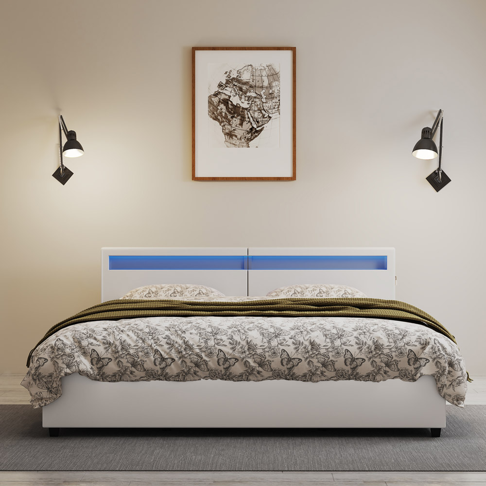 Familienbett mit Schubladen NUBE - 270 x 200 cm mit Matratze Weiß