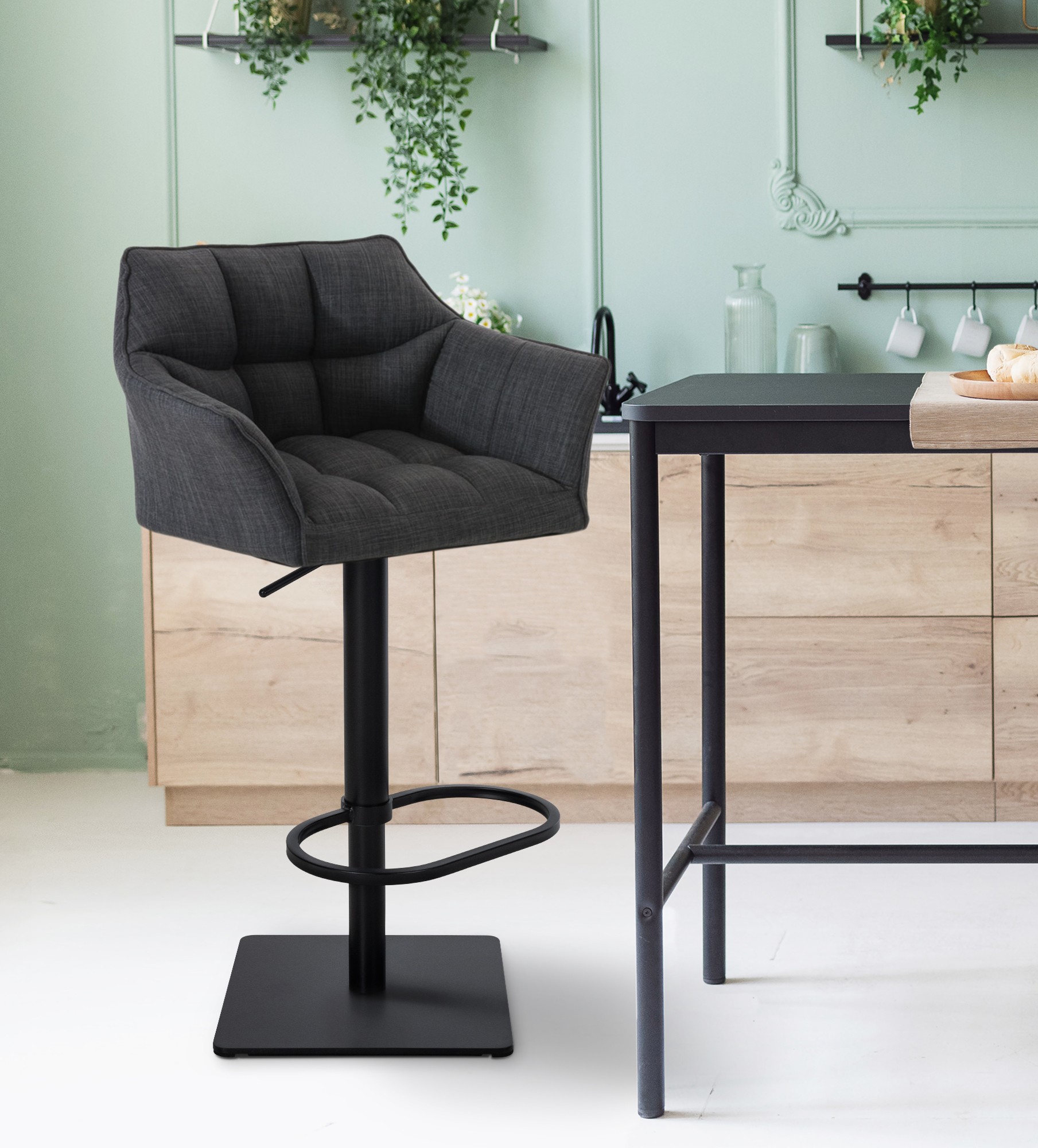 Barhocker Damaso B Stoff, dunkelgrau