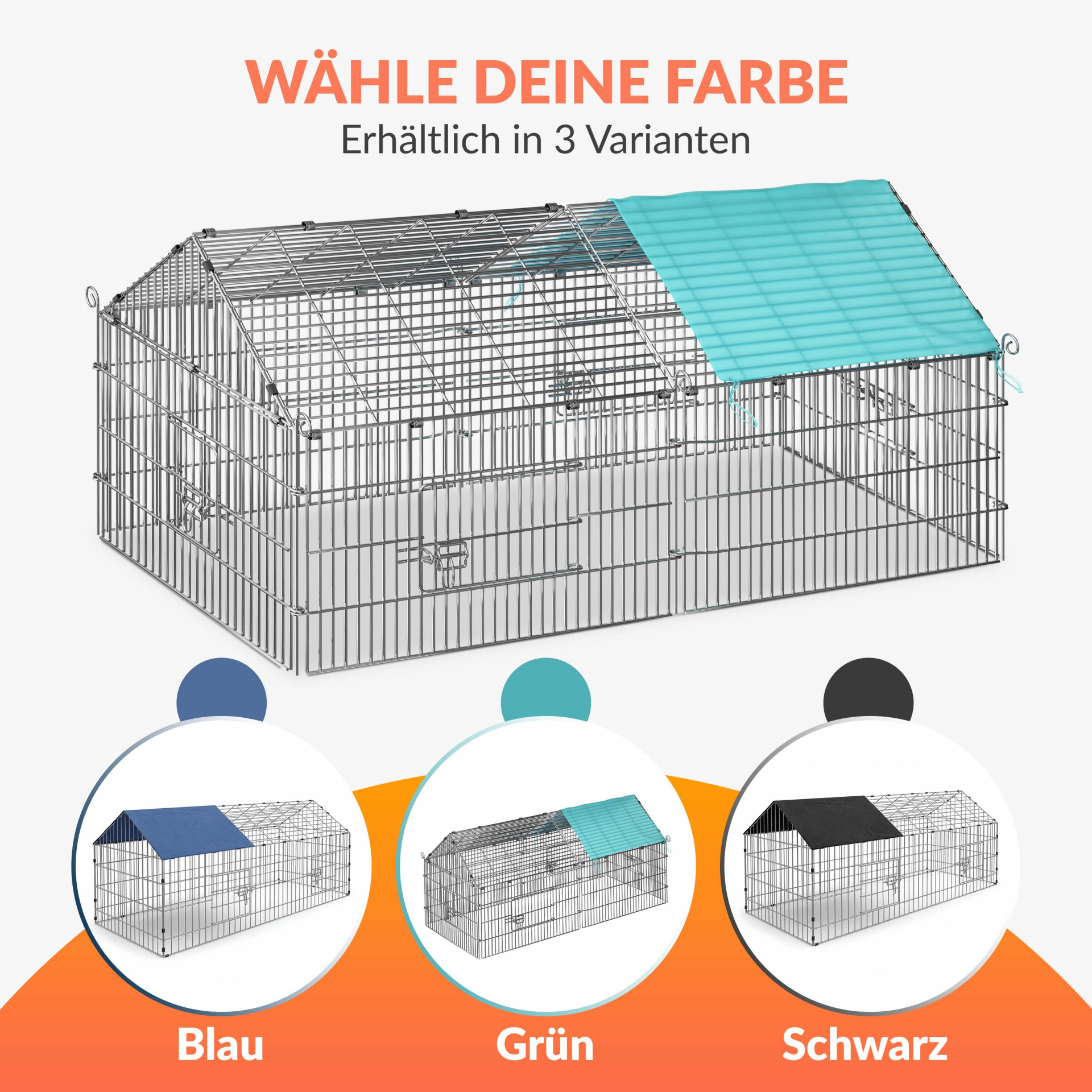 Kaninchen-Freilaufgehege Grün 180x75x75cm Sonnenschutz