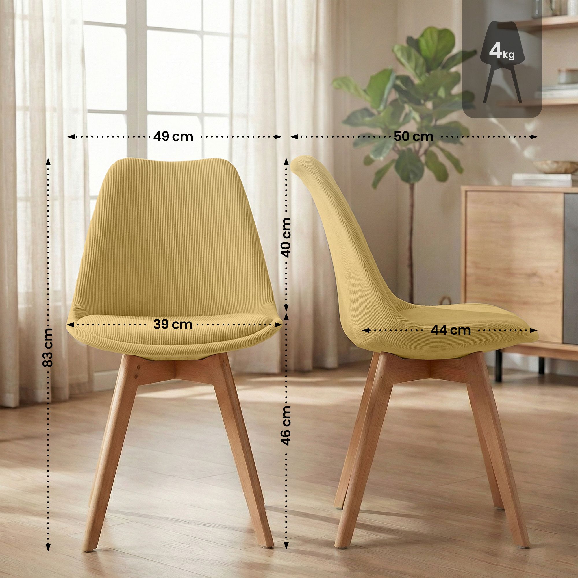 4er Set Stuhl Linares Cord, gelb