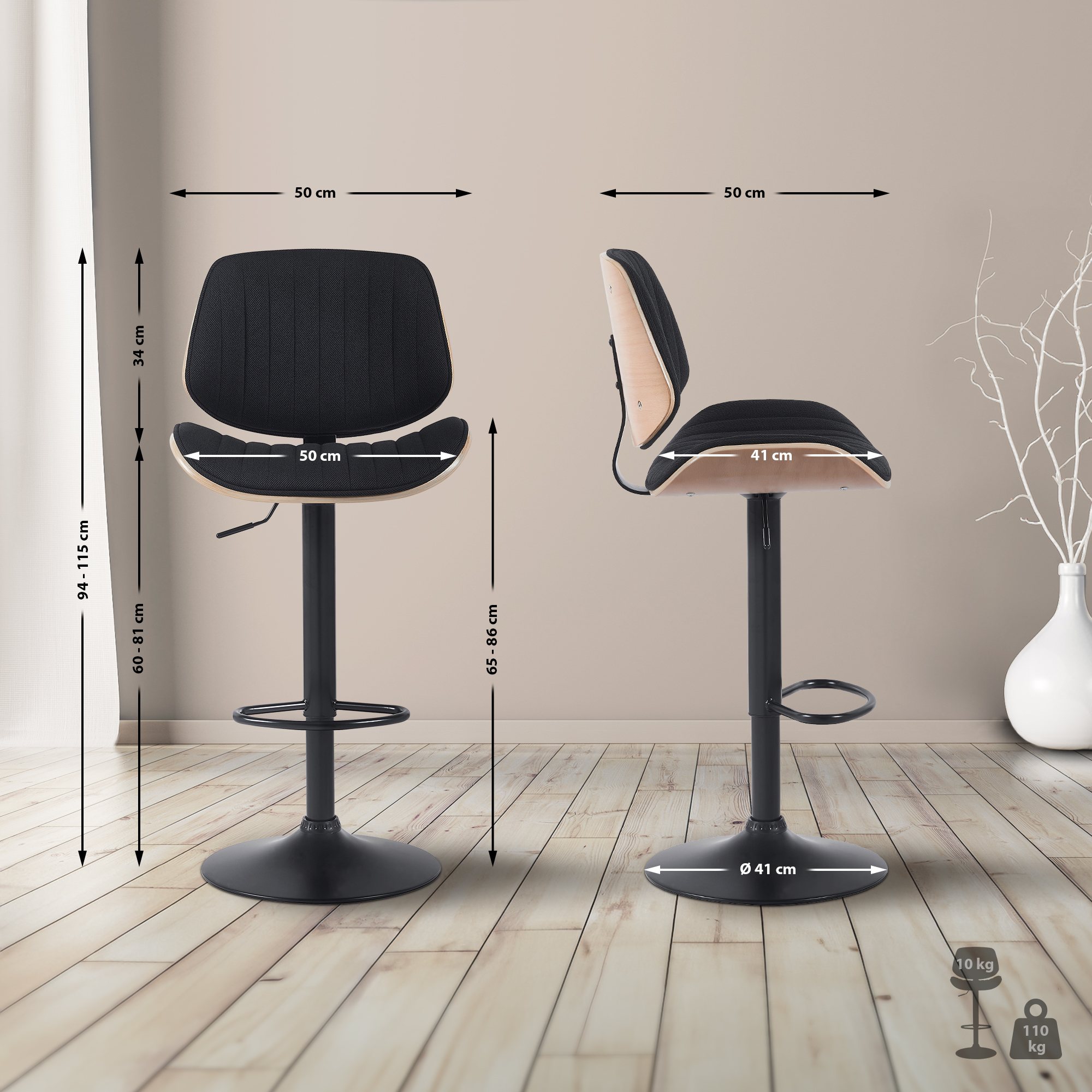 Barhocker Clawson Stoff schwarz, natura/schwarz