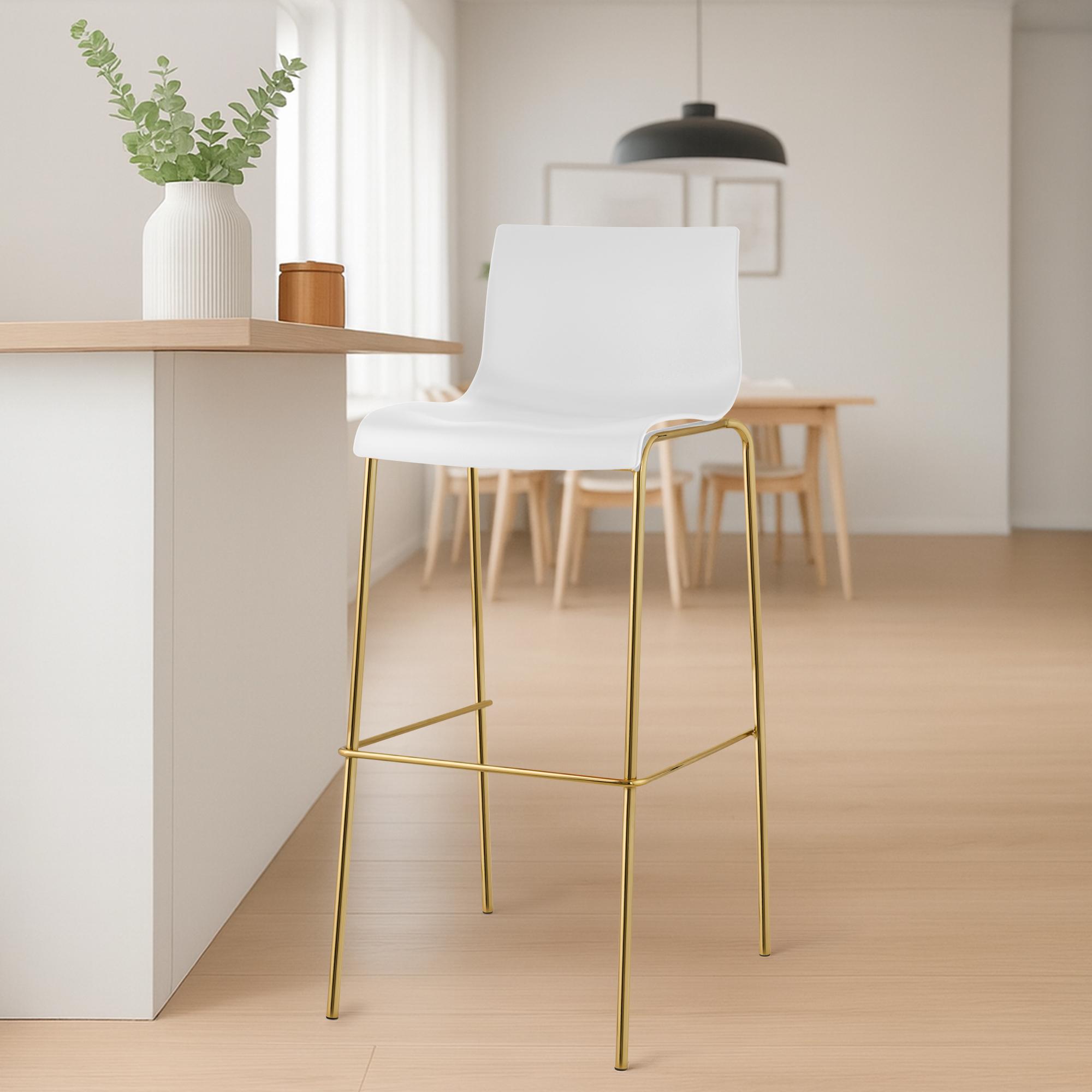 2er Set Barhocker Hoover Kunststoff 4-Fuß Gold, weiß