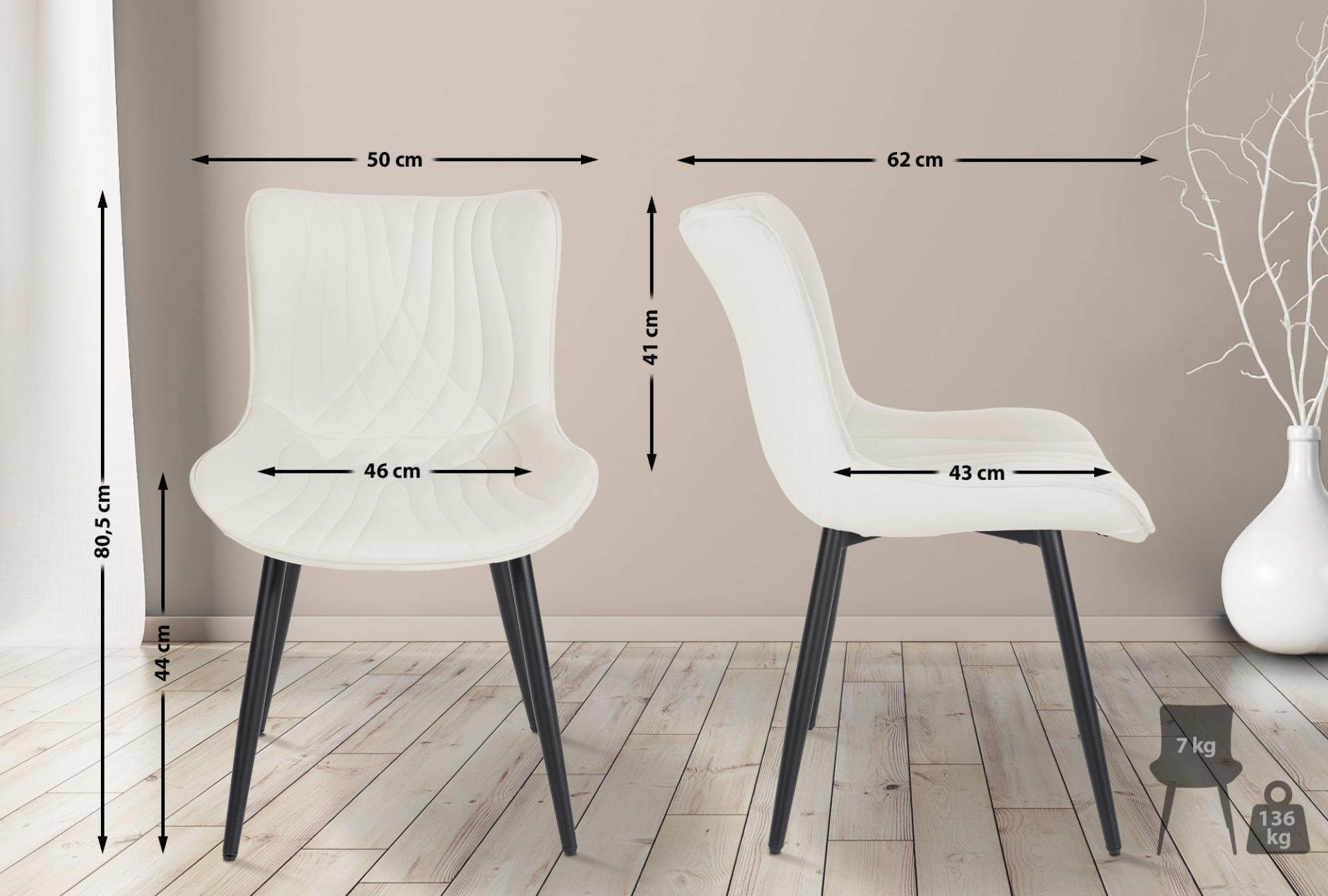 2er Set Stühle Brady Samt, creme