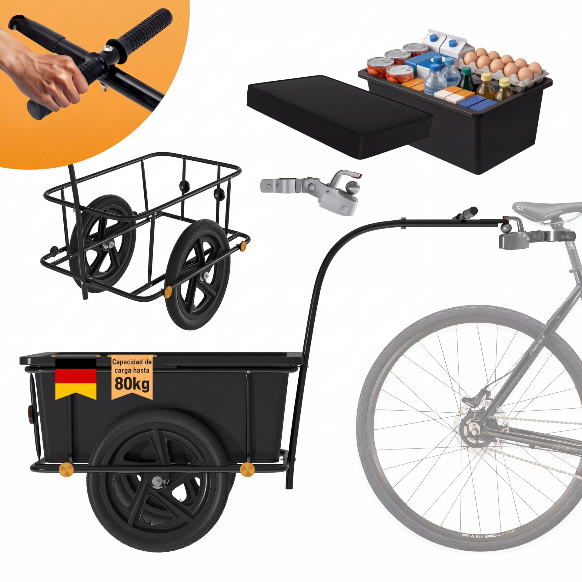 Fahrradanhänger Schwarz 90L inkl Kupplung