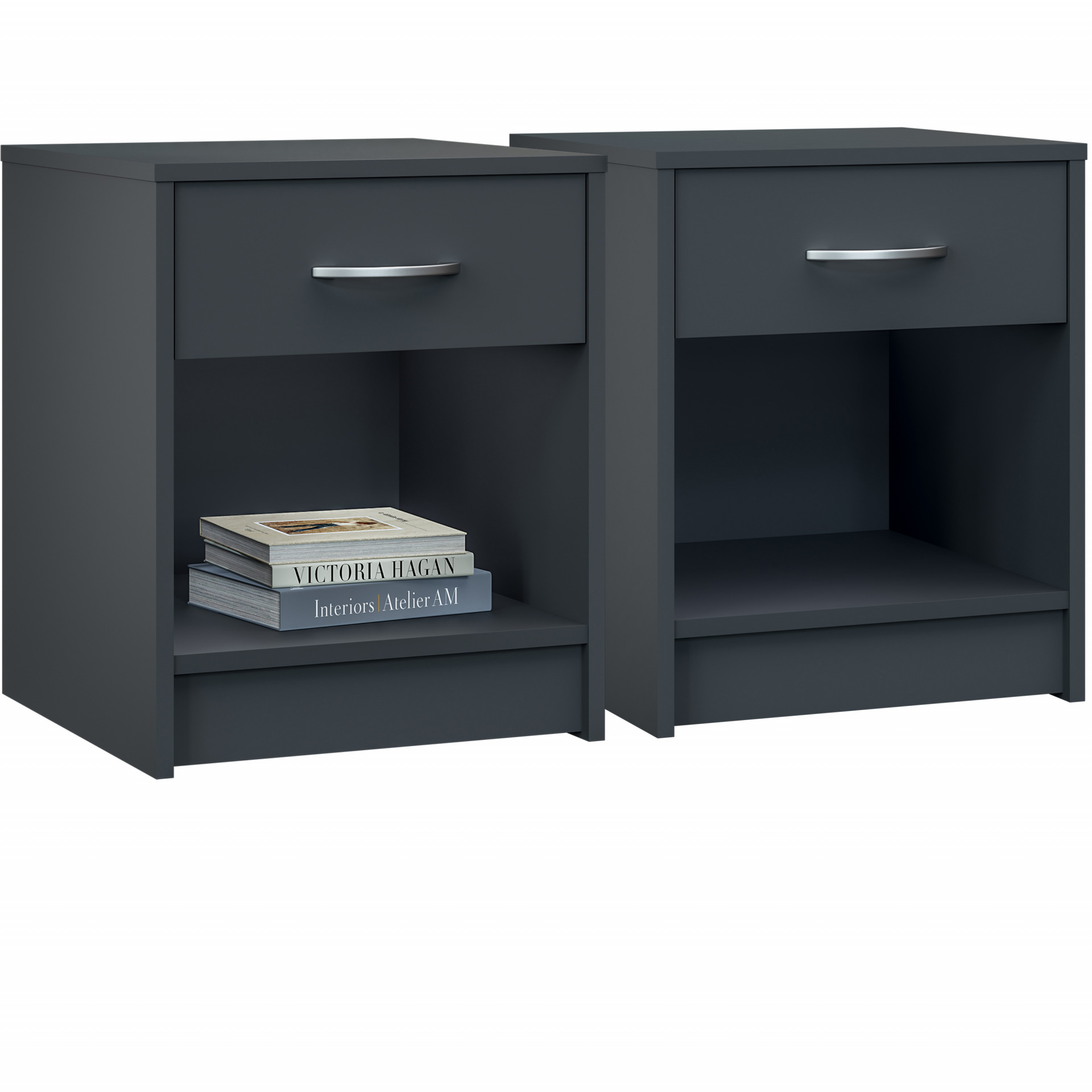 Nachttisch Hamburg 2er-Set Anthrazit 50x40x35cm