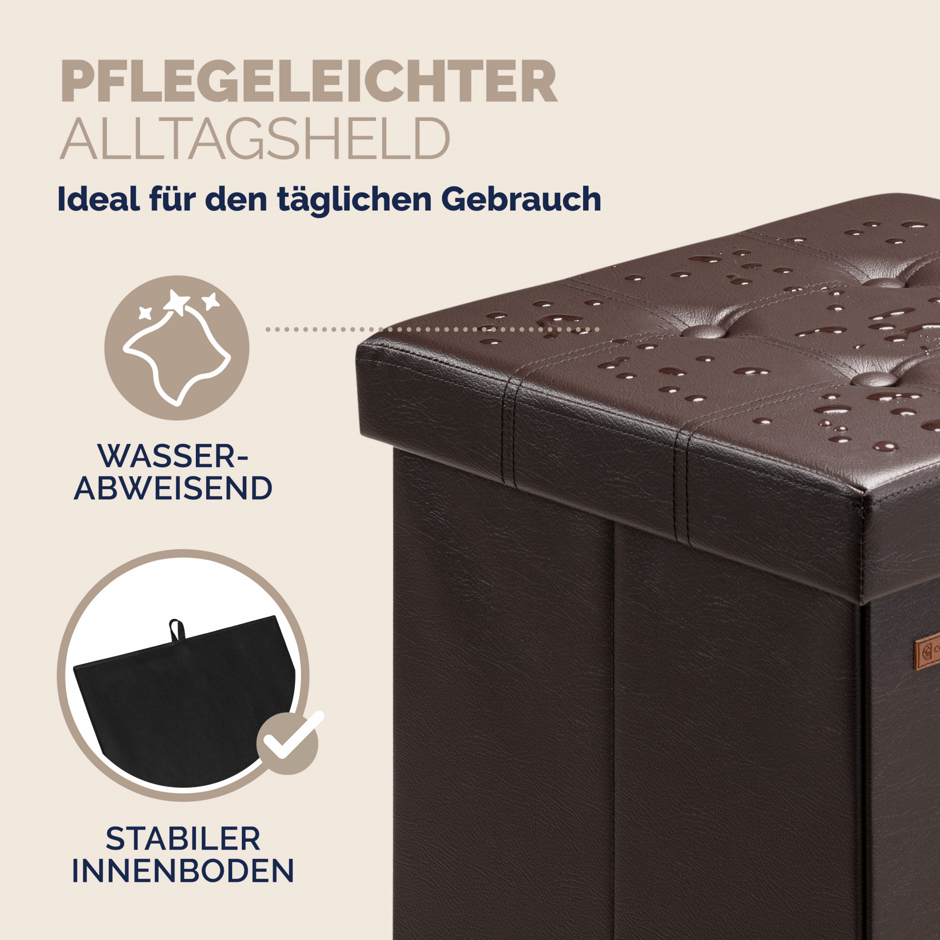 Sitzhocker Braun Kunstleder 38x38x38cm faltbar