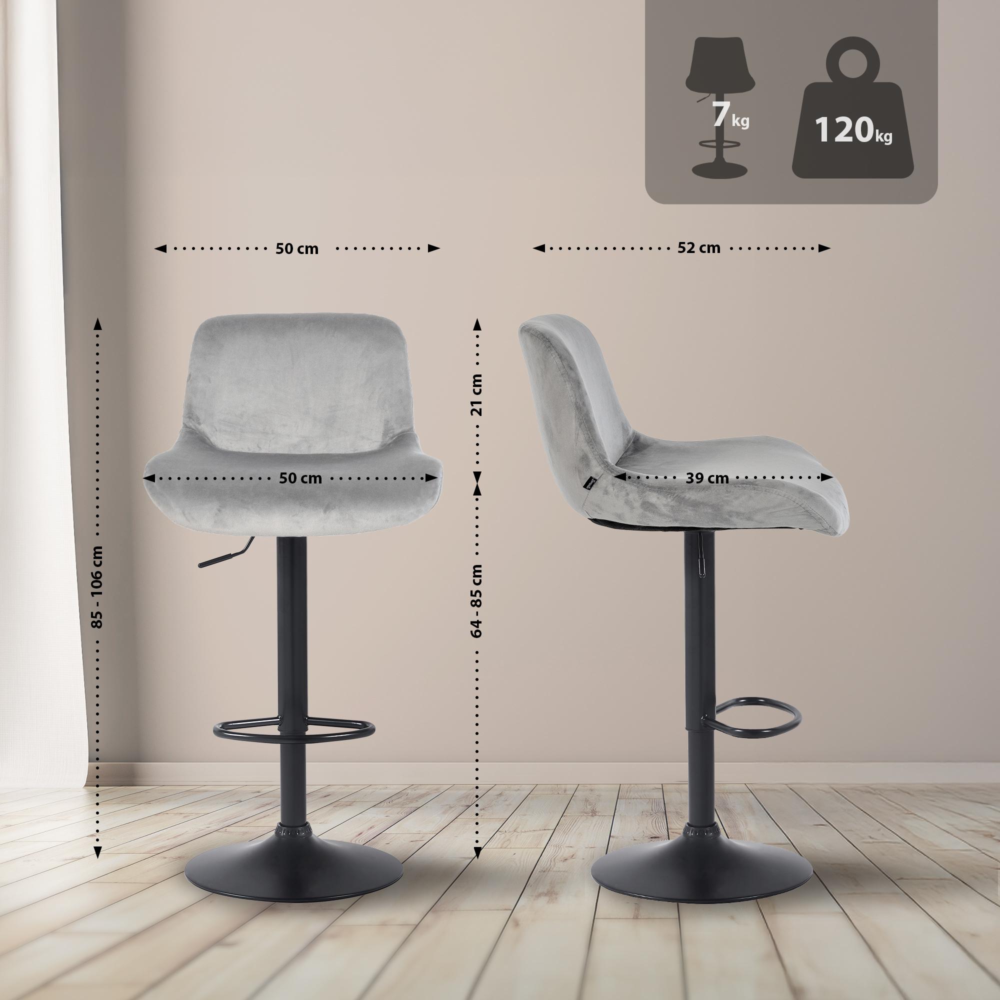Barhocker Solon Schwarz Samt, grau