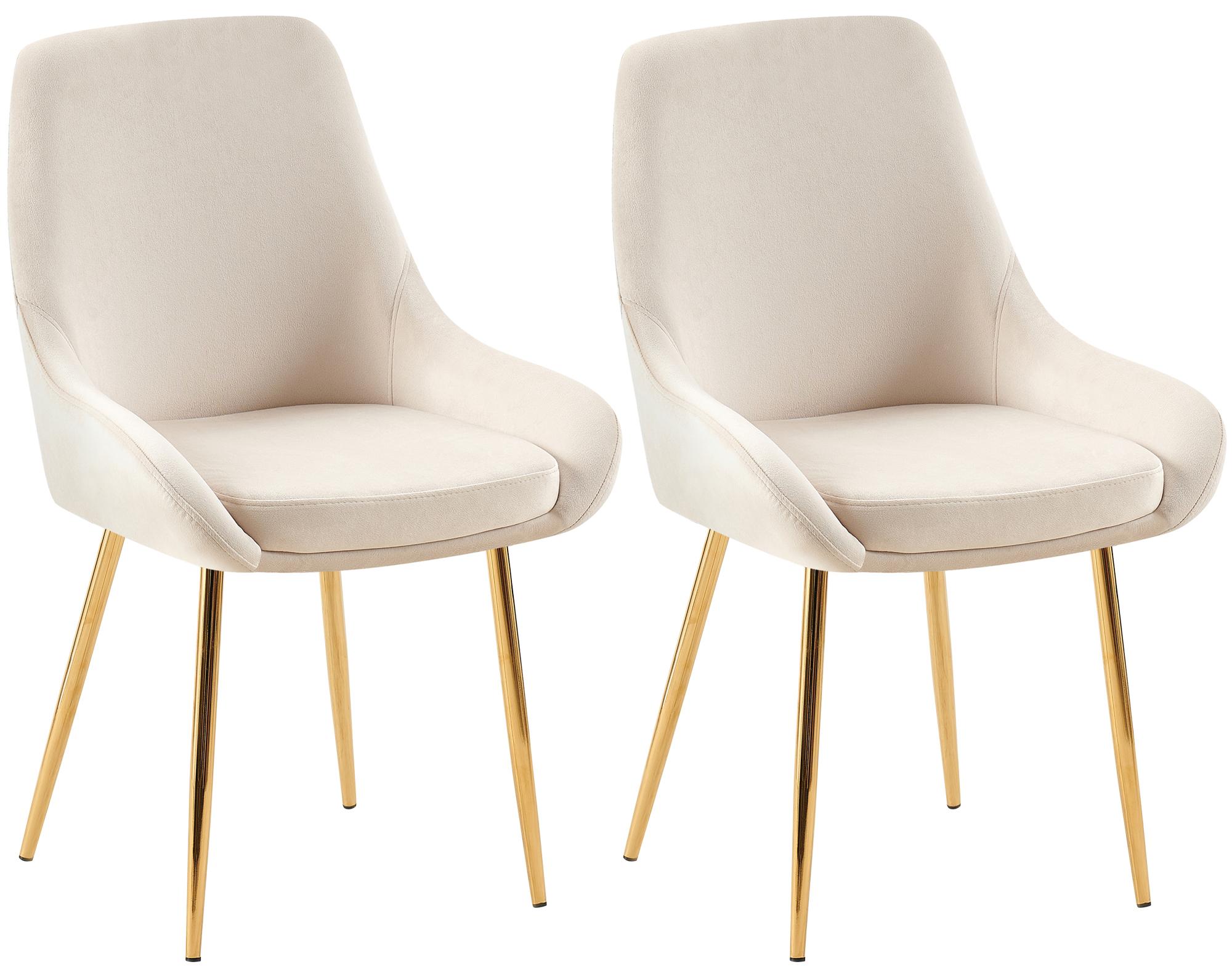 2er Set Esszimmerstuhl Elmira Samt gold, creme