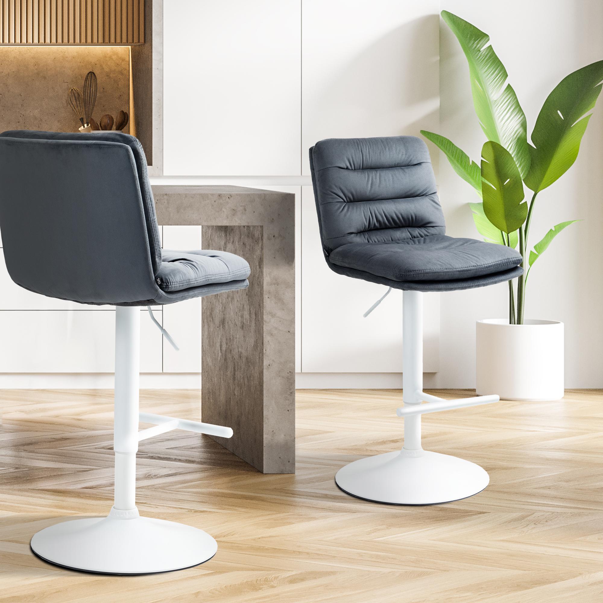 2er Set Barhocker Damar Samt weiß, dunkelgrau