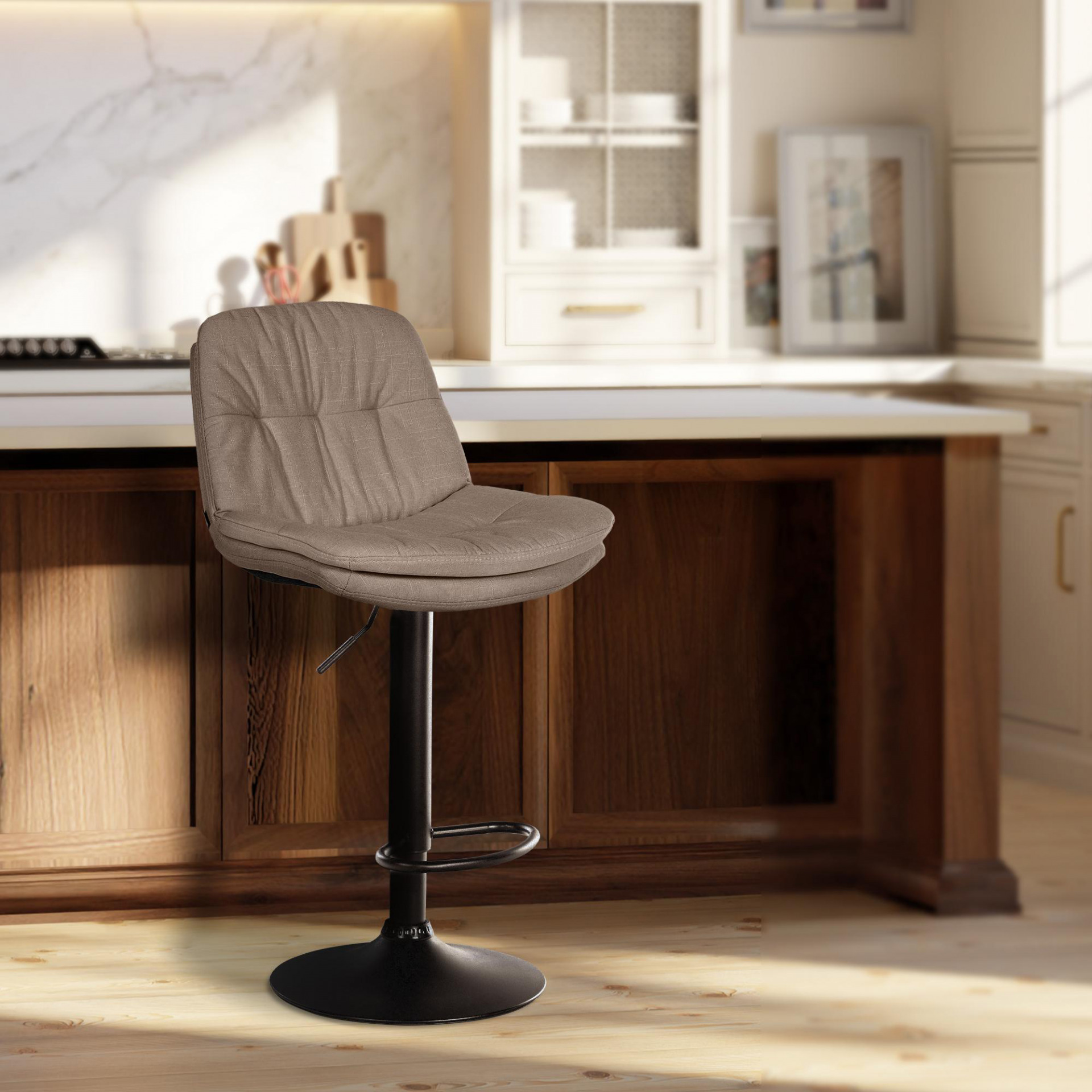 Barhocker Laurel Stoff schwarz, taupe